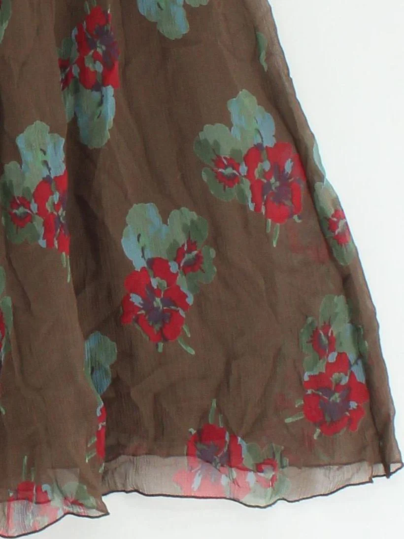 Jigsaw Women's Midi Skirt UK 10 Brown Floral 100% Silk Midi A-Line - Image 4