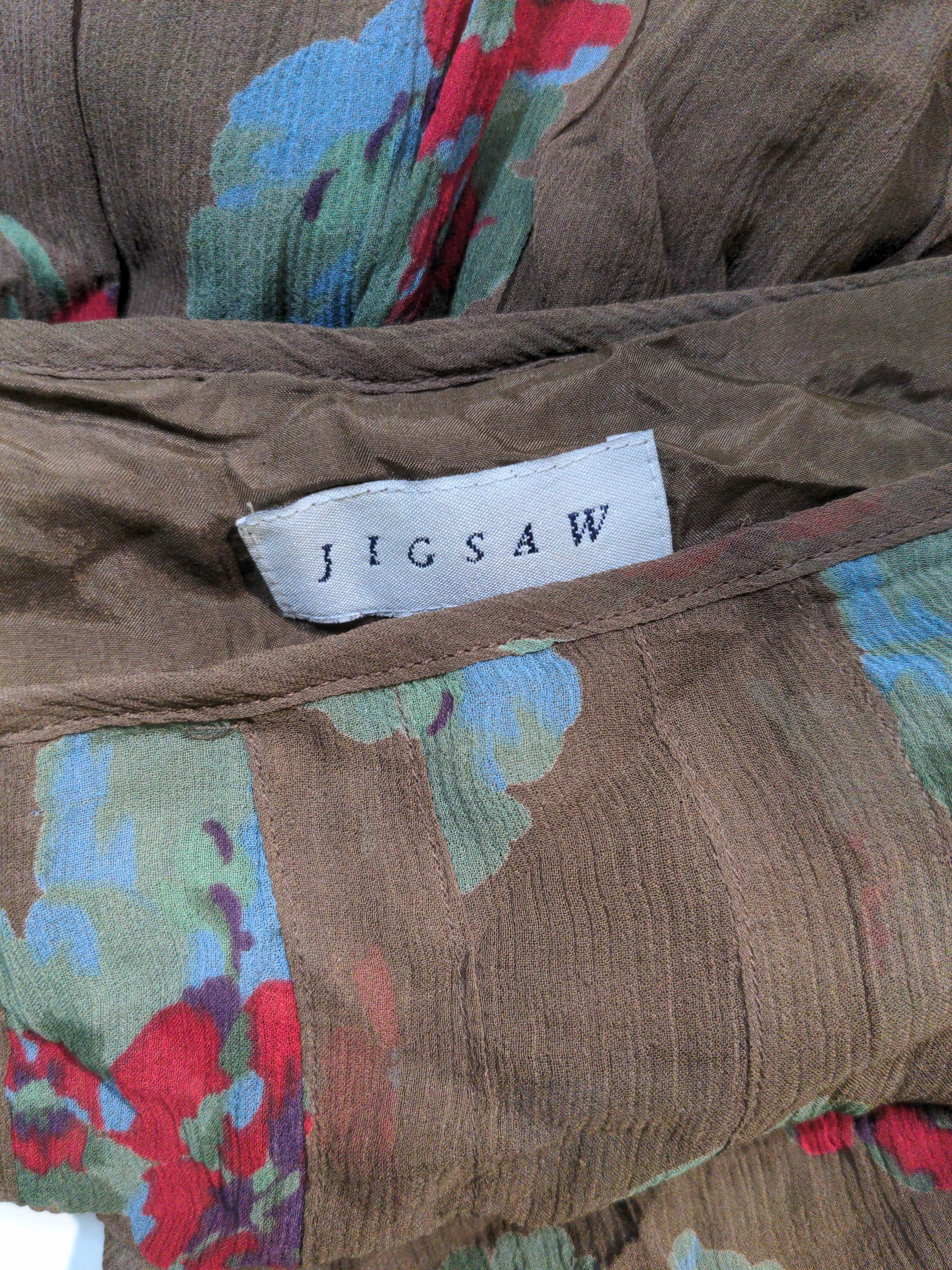 Jigsaw Women's Midi Skirt UK 10 Brown Floral 100% Silk Midi A-Line - Image 5