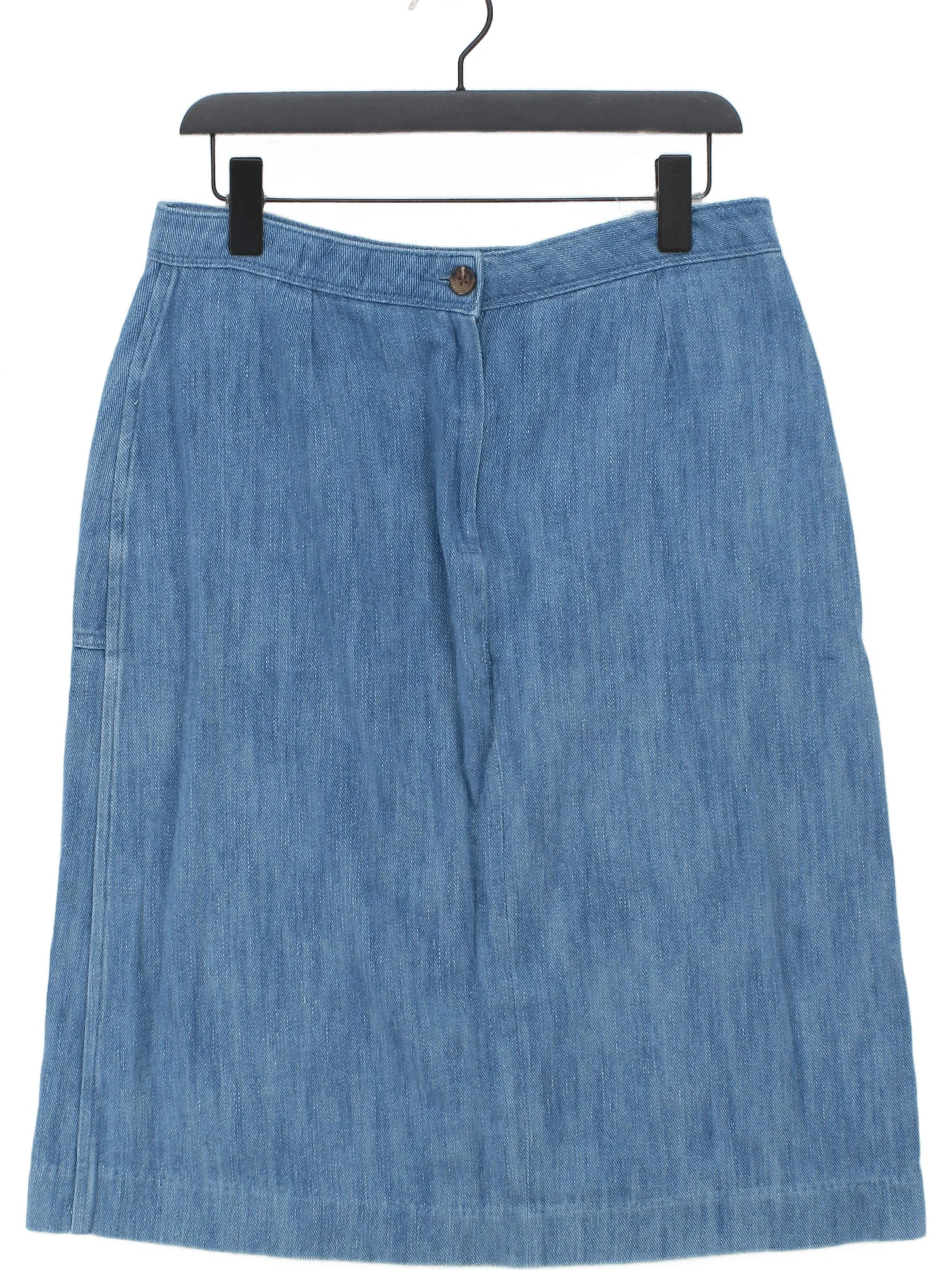 Jigsaw Women's Midi Skirt UK 14 Blue 100% Cotton Midi Straight & Pencil