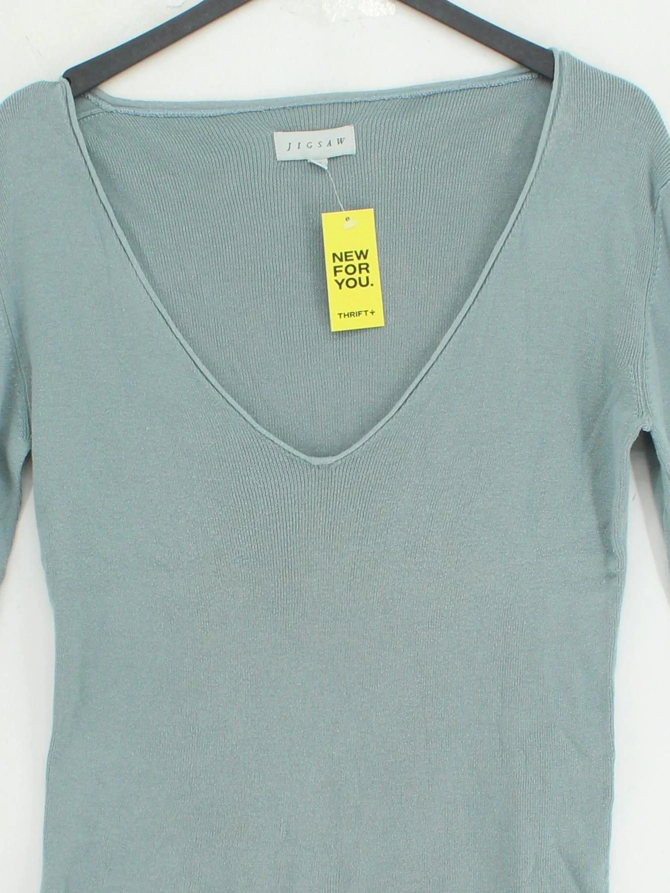 Jigsaw Women's Top L Blue 100% Cotton Long Sleeve V-Neck Basic - Image 3