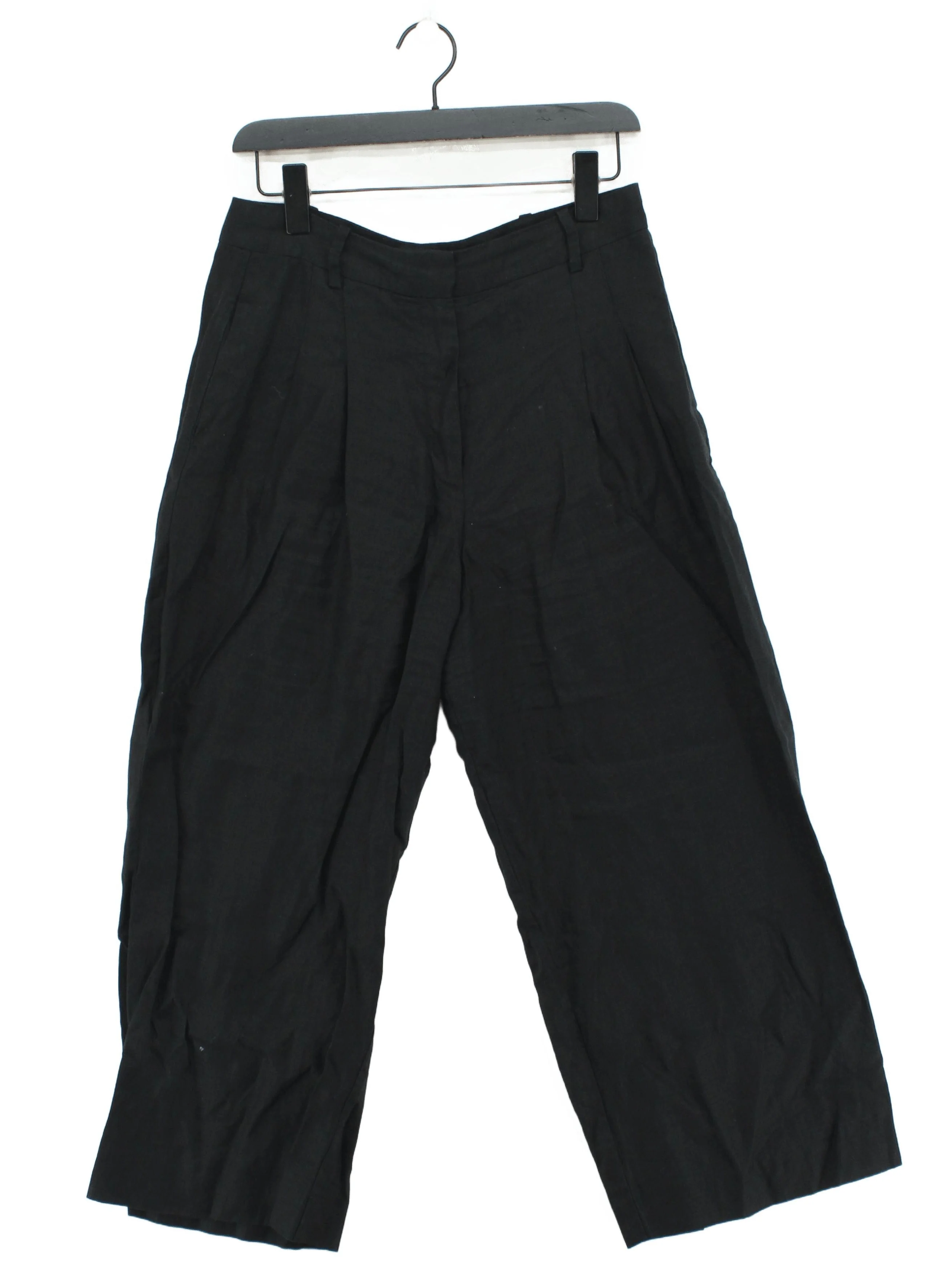 Jigsaw Women's Trousers UK 10 Black 100% Linen Wide-Leg Cropped