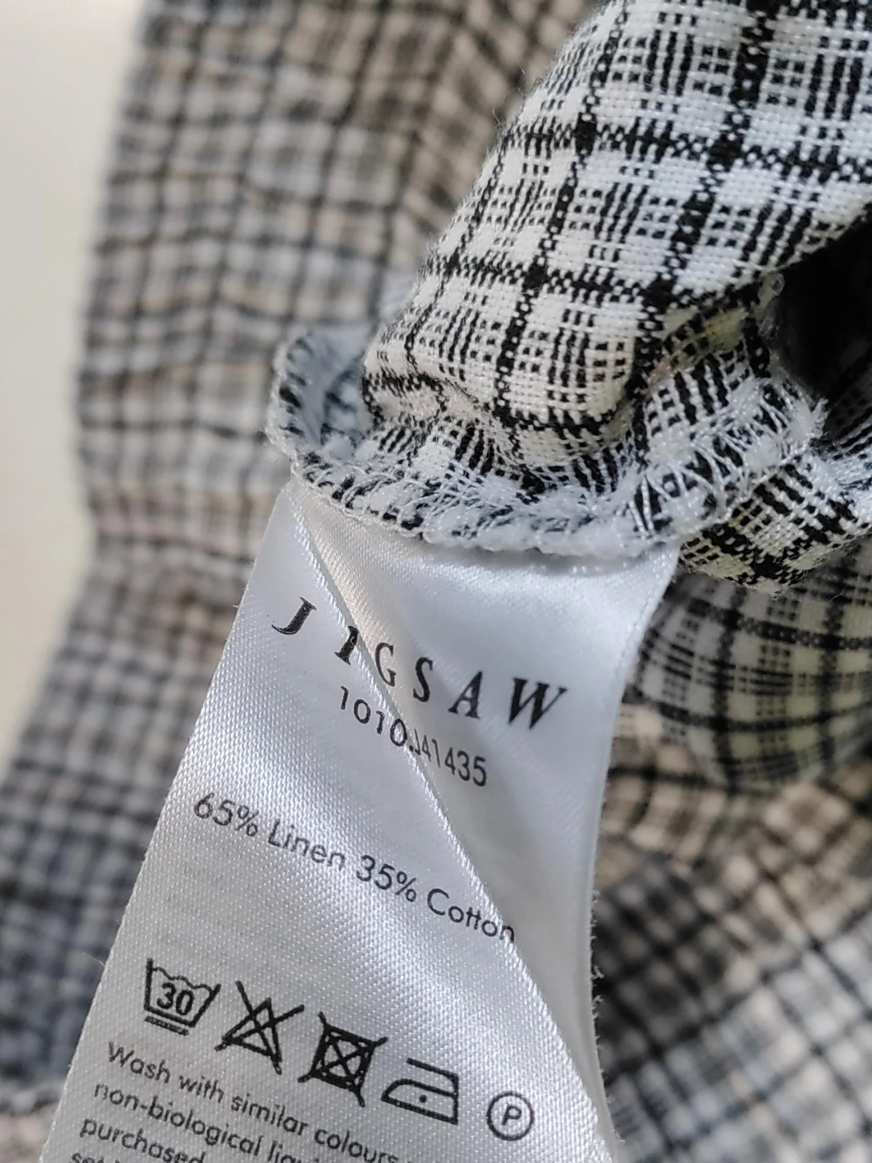 Jigsaw Women's Trousers UK 10 Grey Checkered Linen with Cotton Wide-Leg Cropped - Image 6
