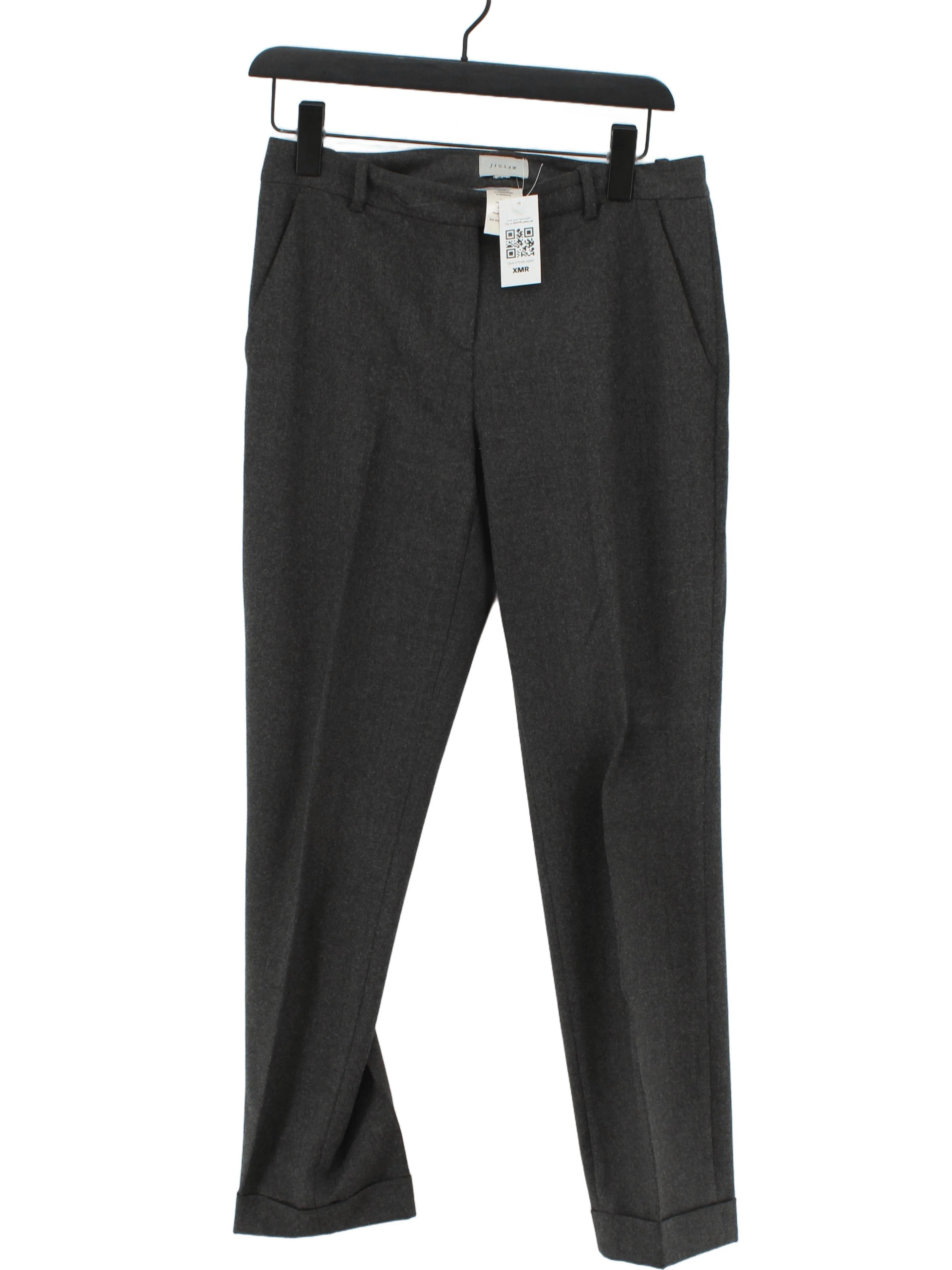 Jigsaw Women's Trousers UK 10 Grey Wool with Polyamide, Elastane Straight Chino
