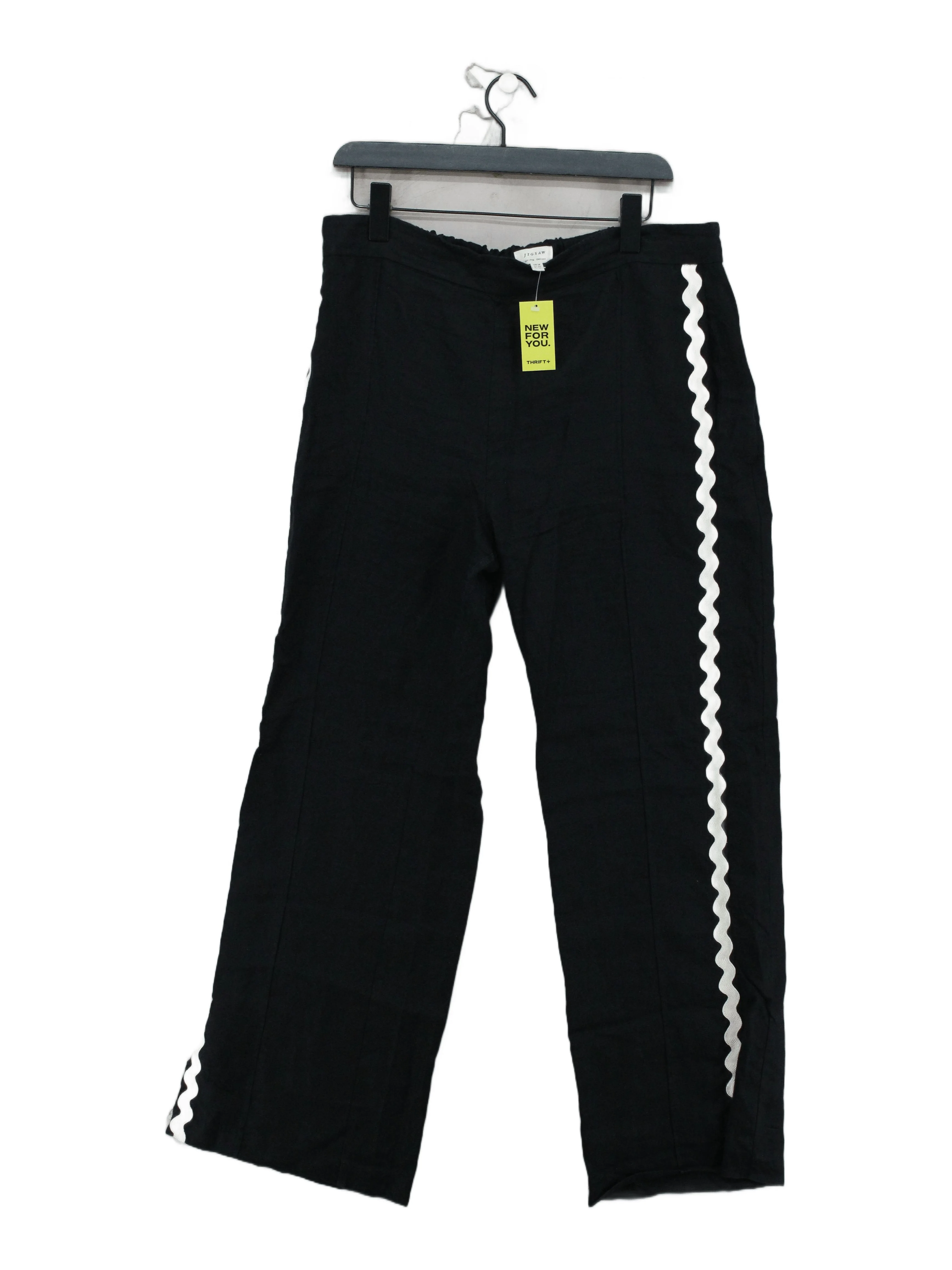 Jigsaw Women's Trousers UK 14 Black Linen with Viscose Wide-Leg Cropped