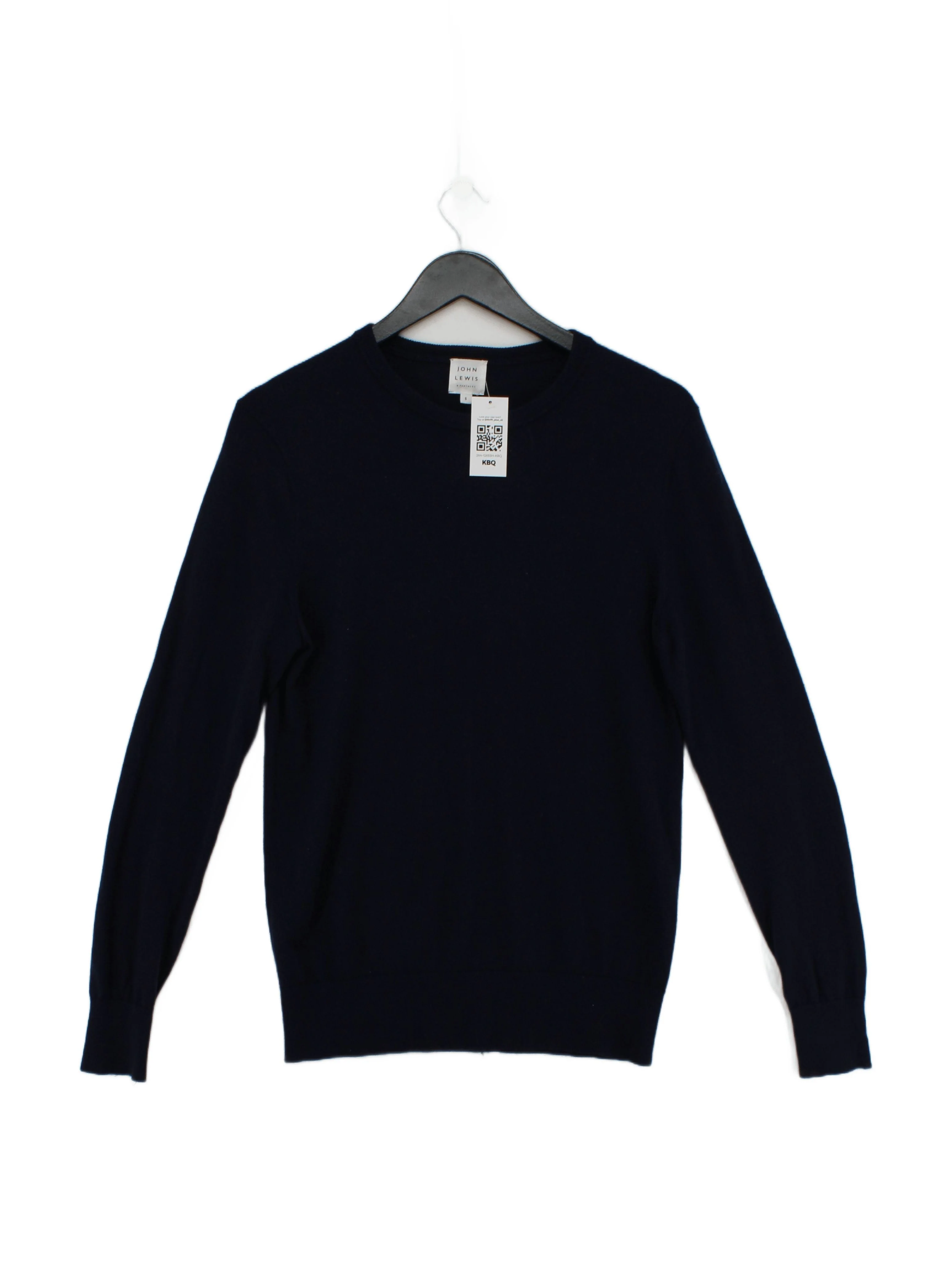 John Lewis Men's Jumper S Blue 100% Wool Round Neck Pullover