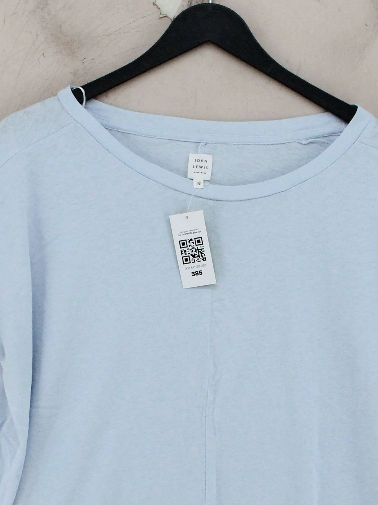 John Lewis & Partners Women's T-Shirt UK 18 Blue Cotton with Linen Basic - Image 3
