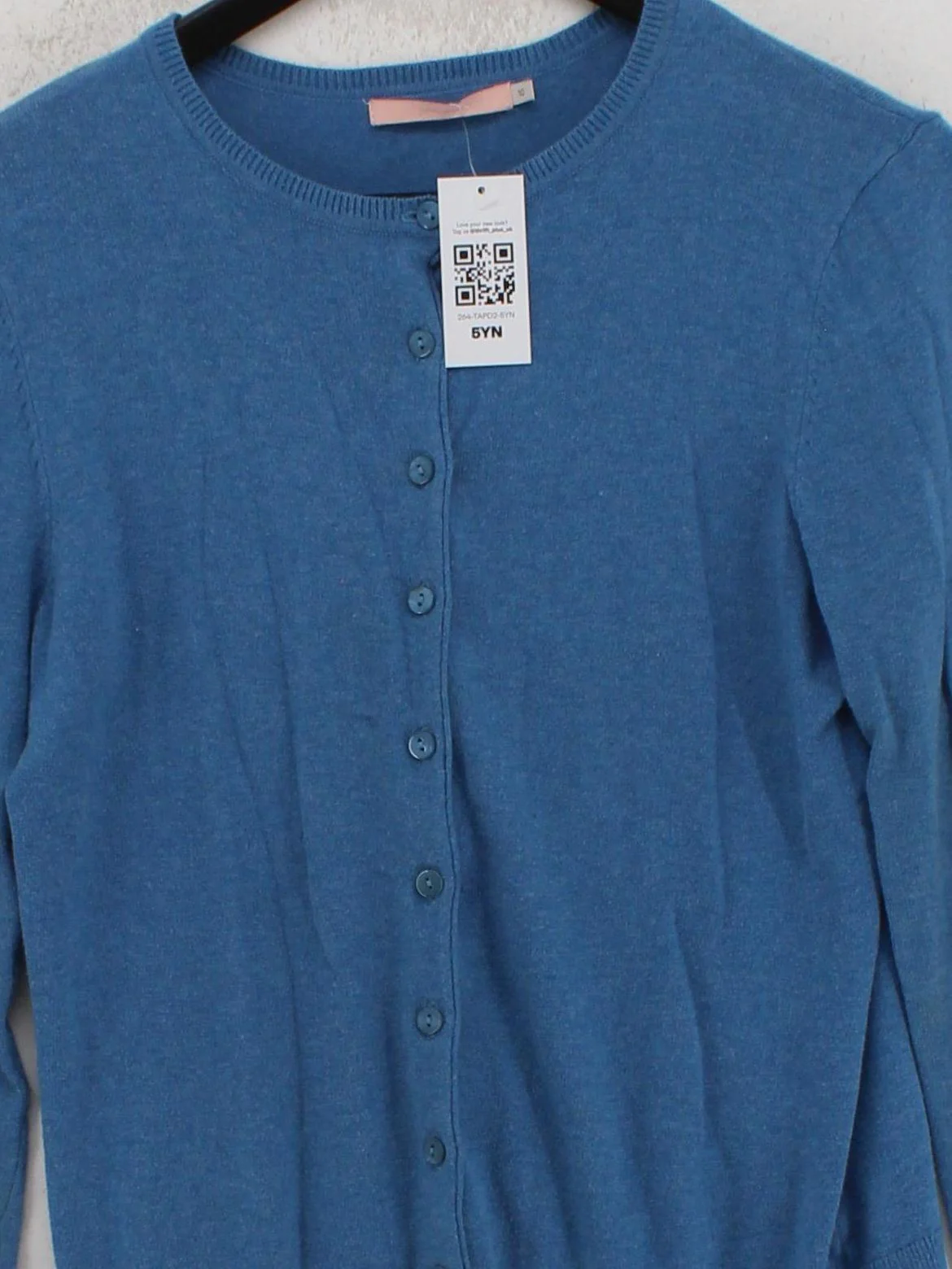 John Lewis Women's Cardigan UK 10 Blue Cotton with Nylon Round Neck Cardigan - Image 3