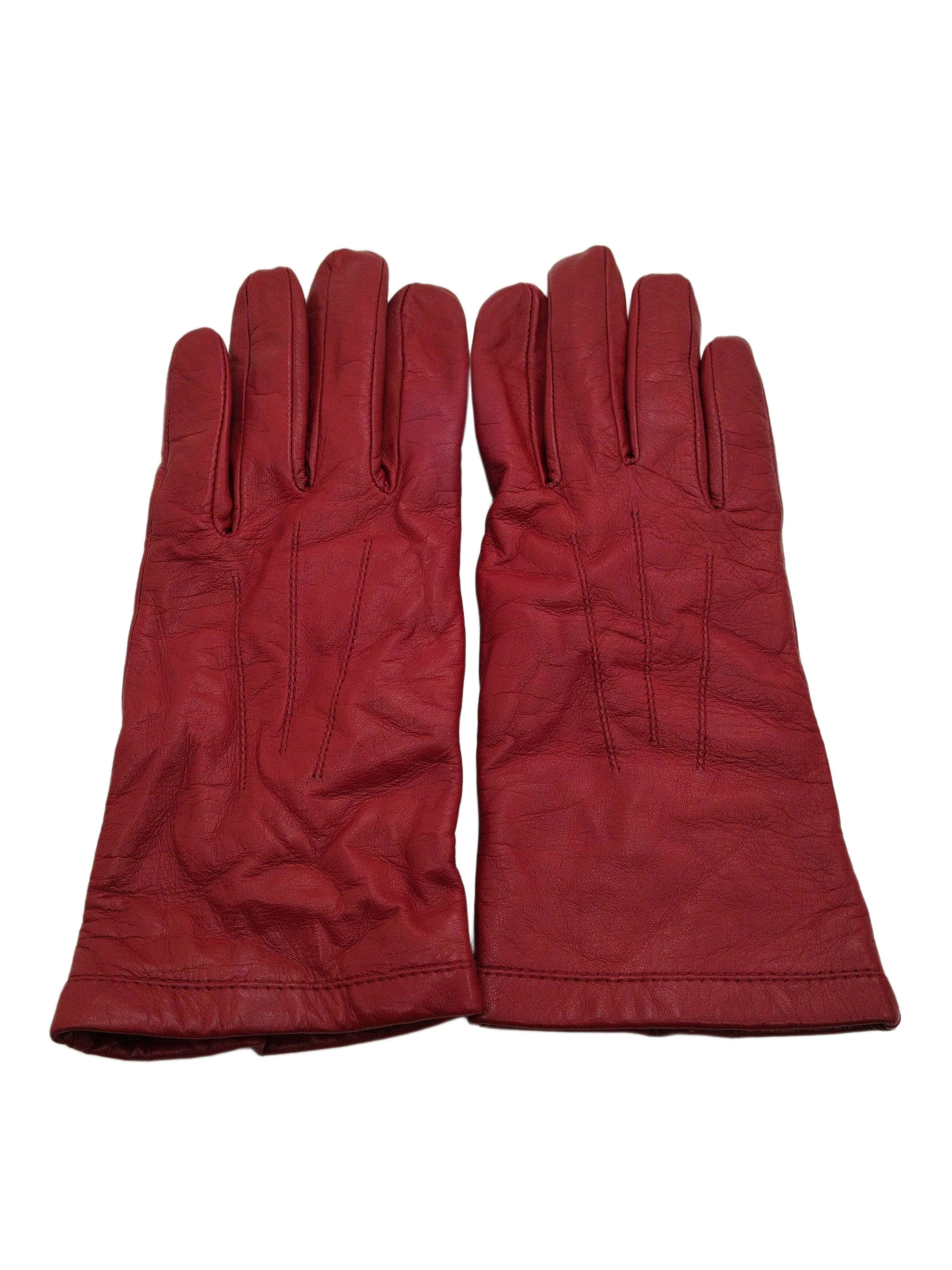 John Lewis Women's Gloves S Red Leather with Polyester Glove