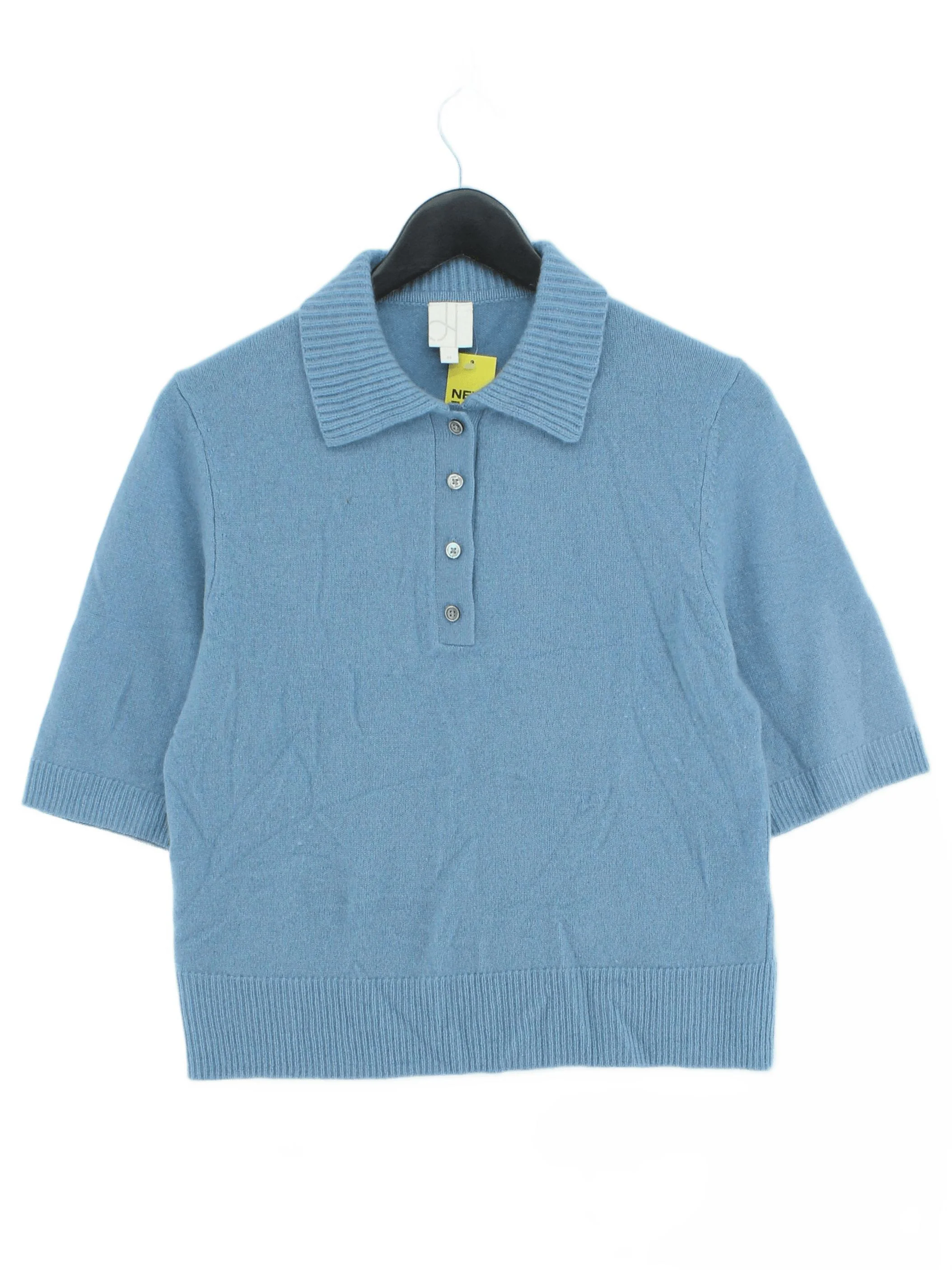 John Lewis Women's Polo UK 14 Blue 100% Cashmere Short Sleeve Collared Basic