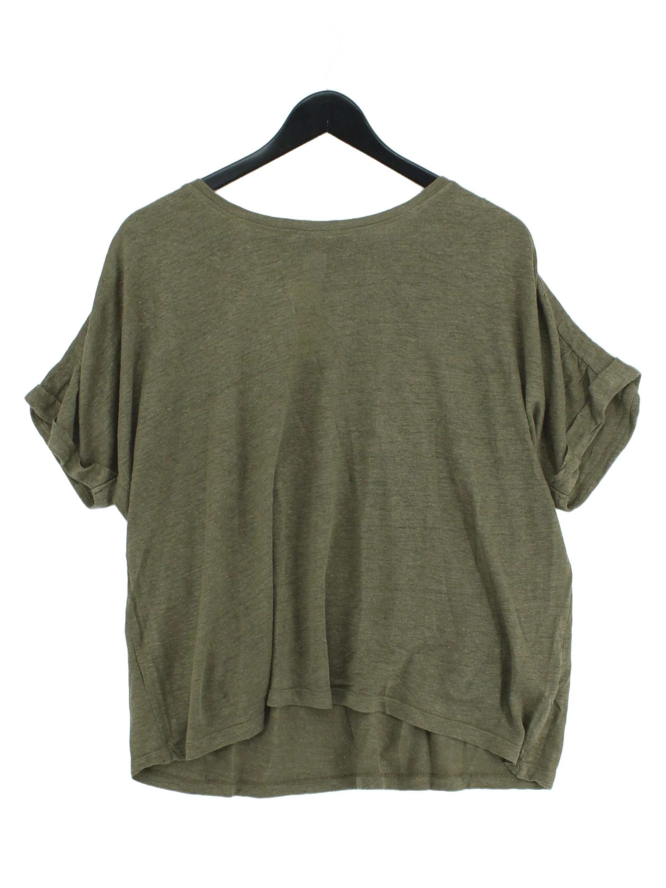 John Lewis Women's T-Shirt UK 14 Green 100% Linen Short Sleeve Round Neck Basic