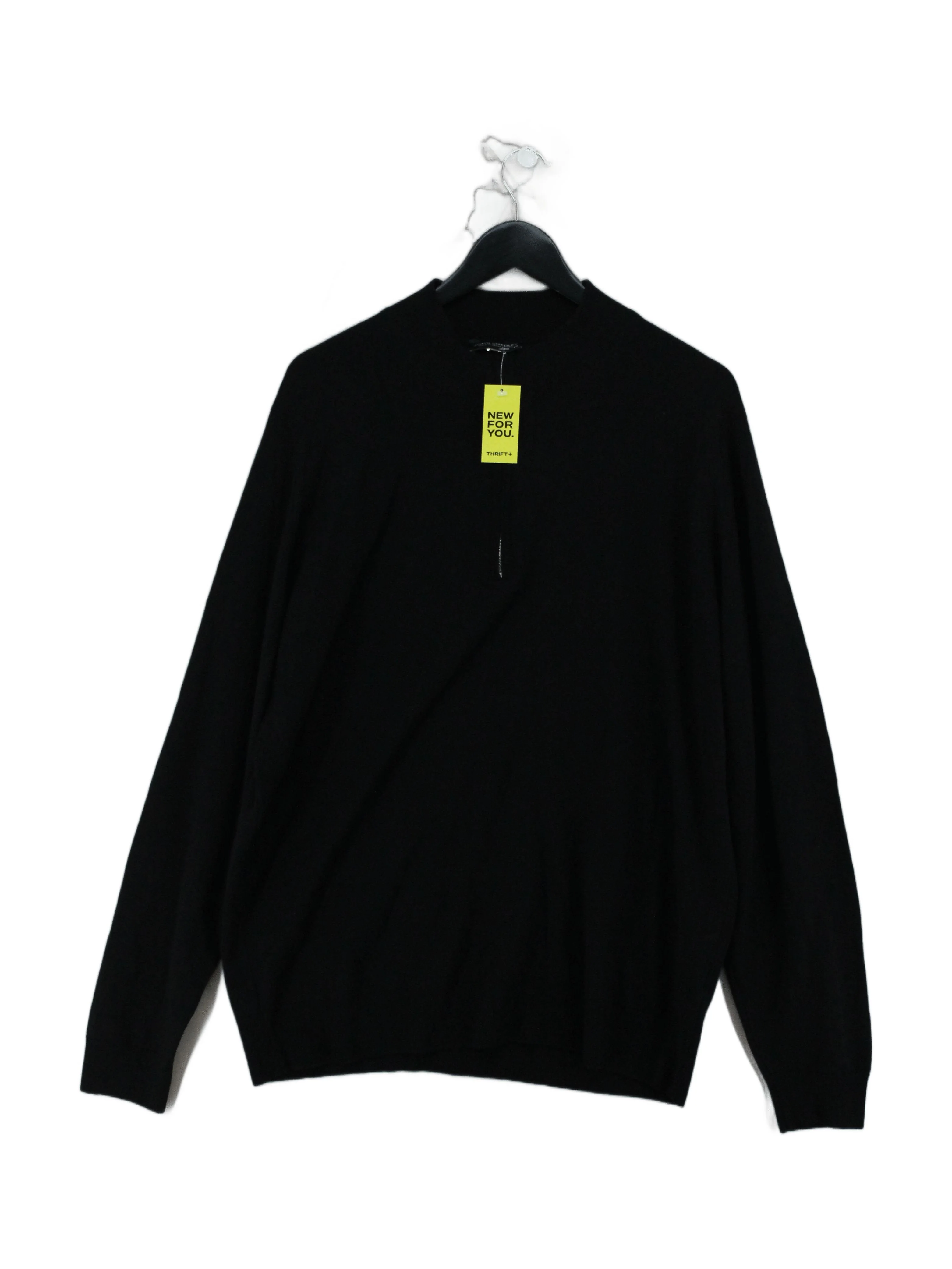 John Smedley Men's Jumper XXL Black 100% Wool Mock Neck Pullover