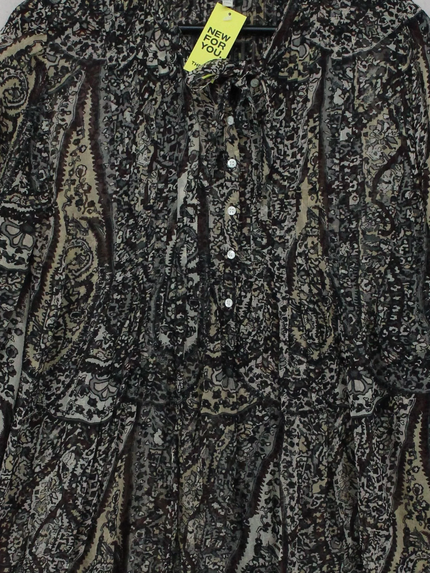 Joie Women's Blouse L Multi Paisley Silk with Cotton 3/4 Sleeve Collared Basic - Image 3