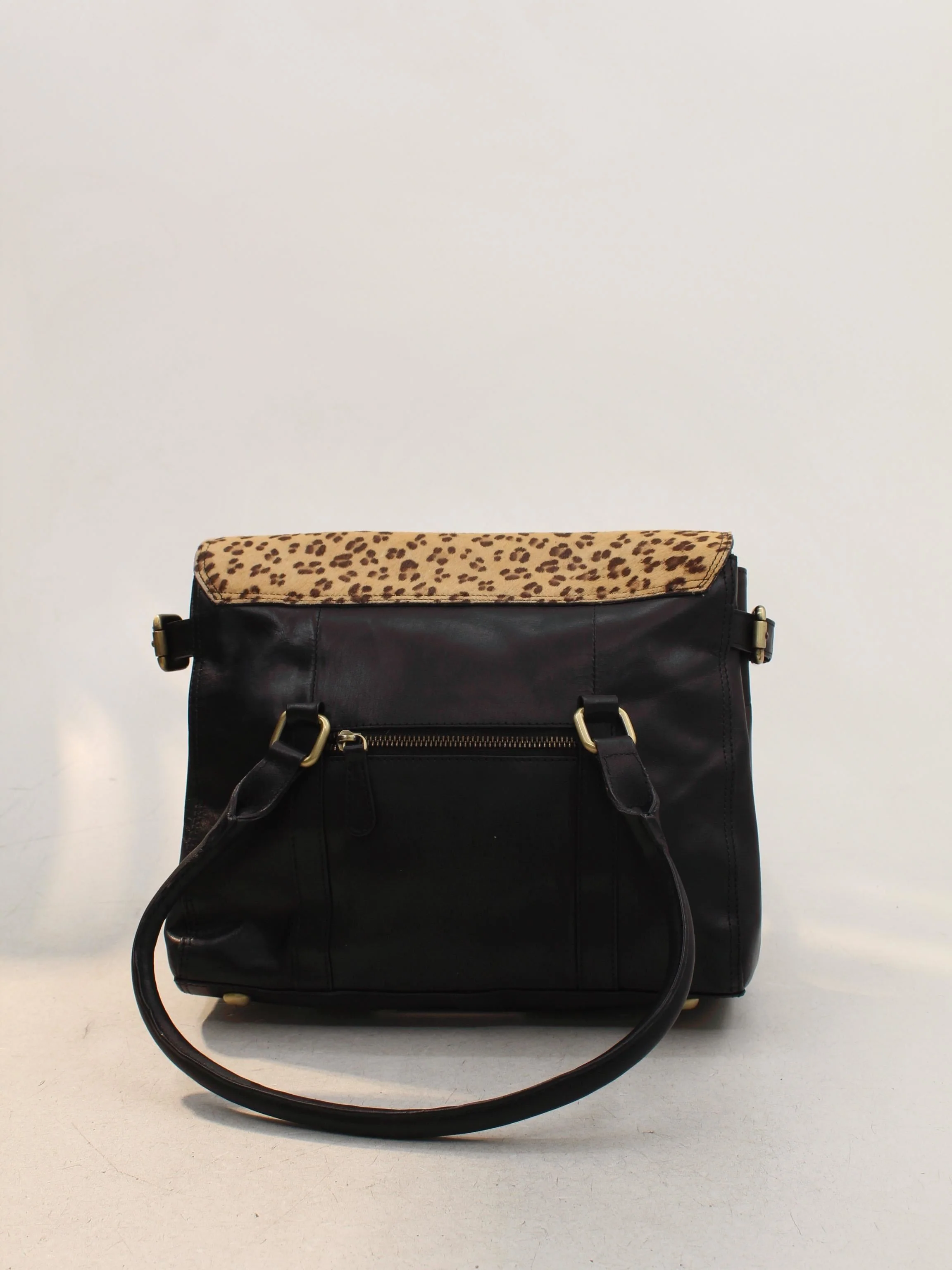 Joules Women's Bag Black Animal Print Leather with Animal Fur Shoulder Bag - Image 2