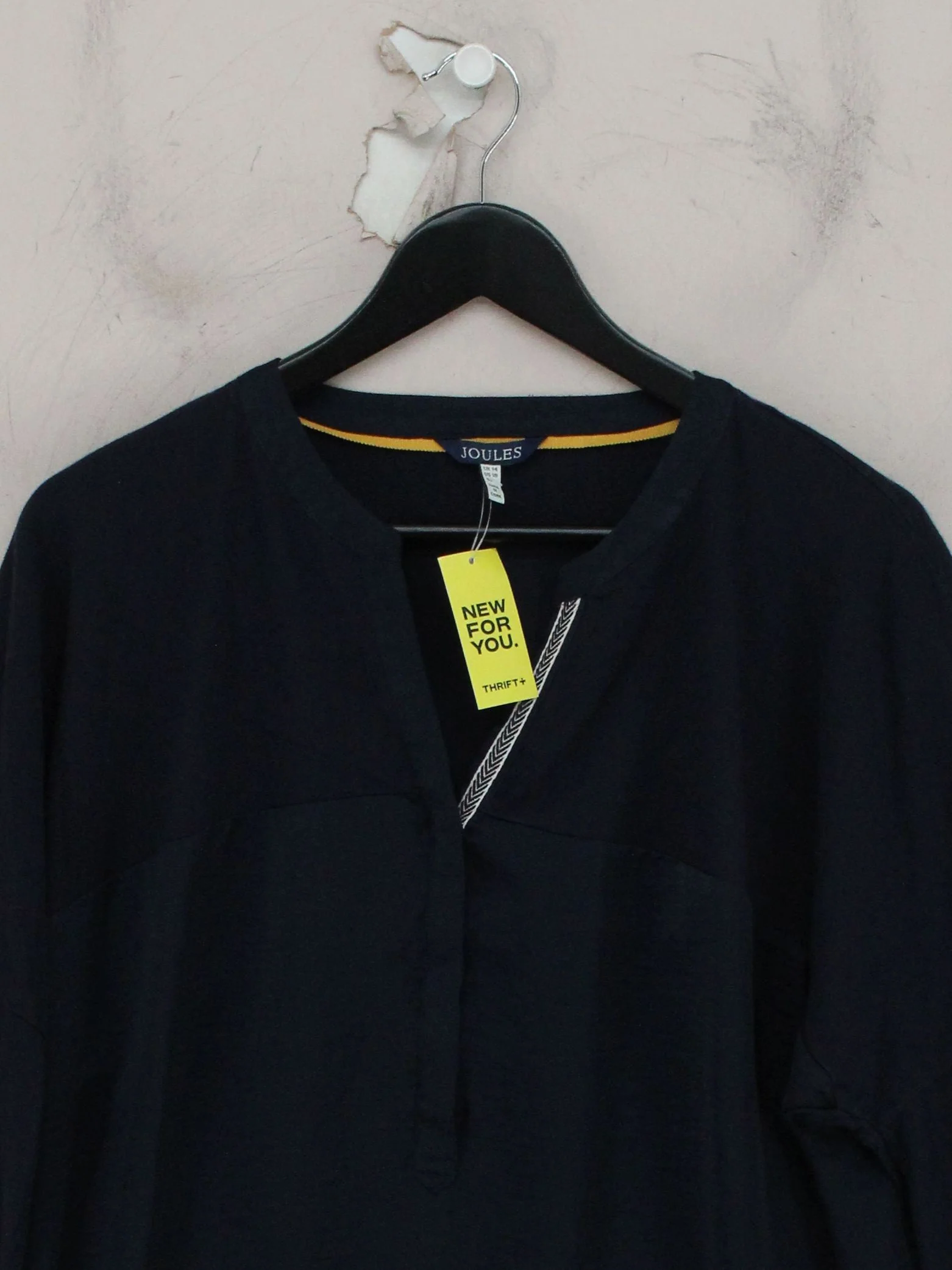 Joules Women's Blouse UK 14 Blue Cotton with Polyester 3/4 Sleeve V-Neck Basic - Image 3
