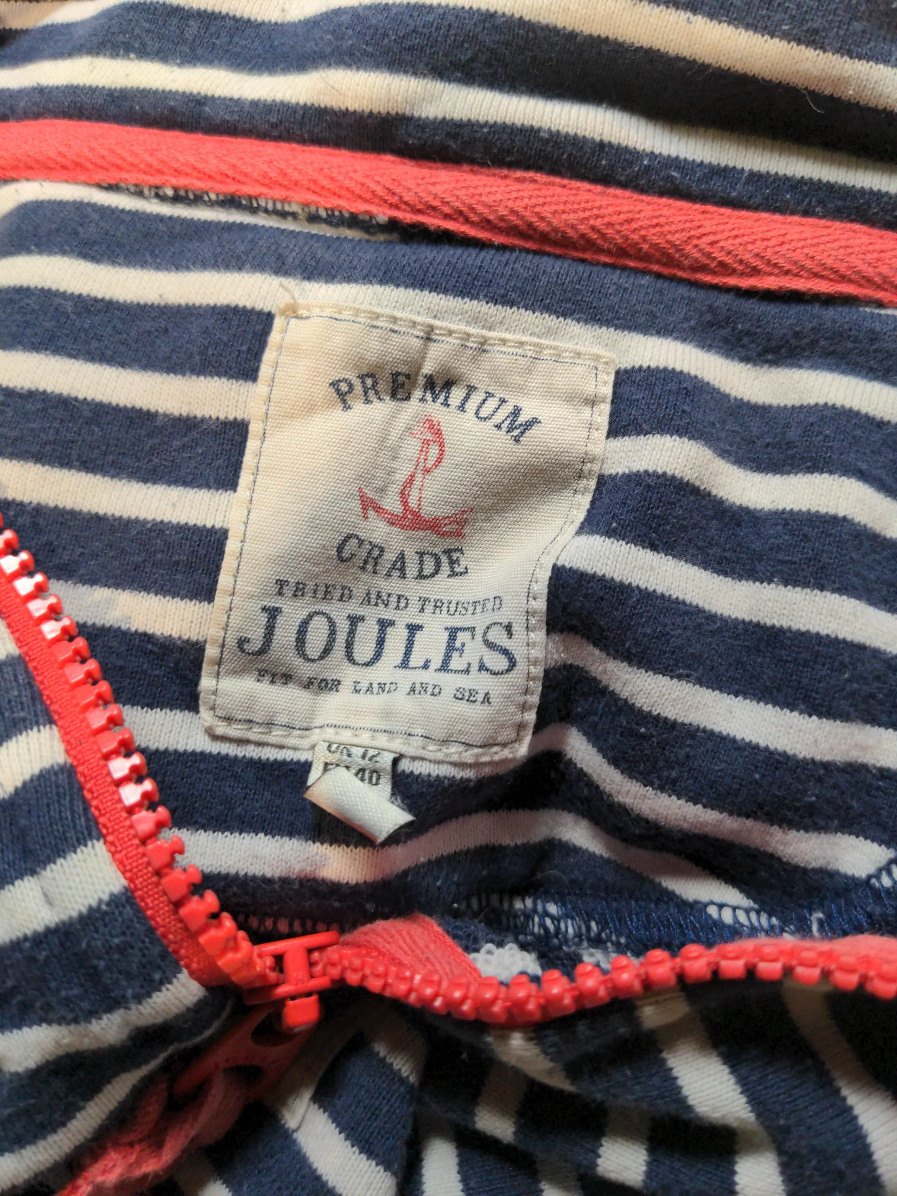 Joules Women's Hoodie UK 12 Blue Striped Cotton with Polyester Pullover - Image 8