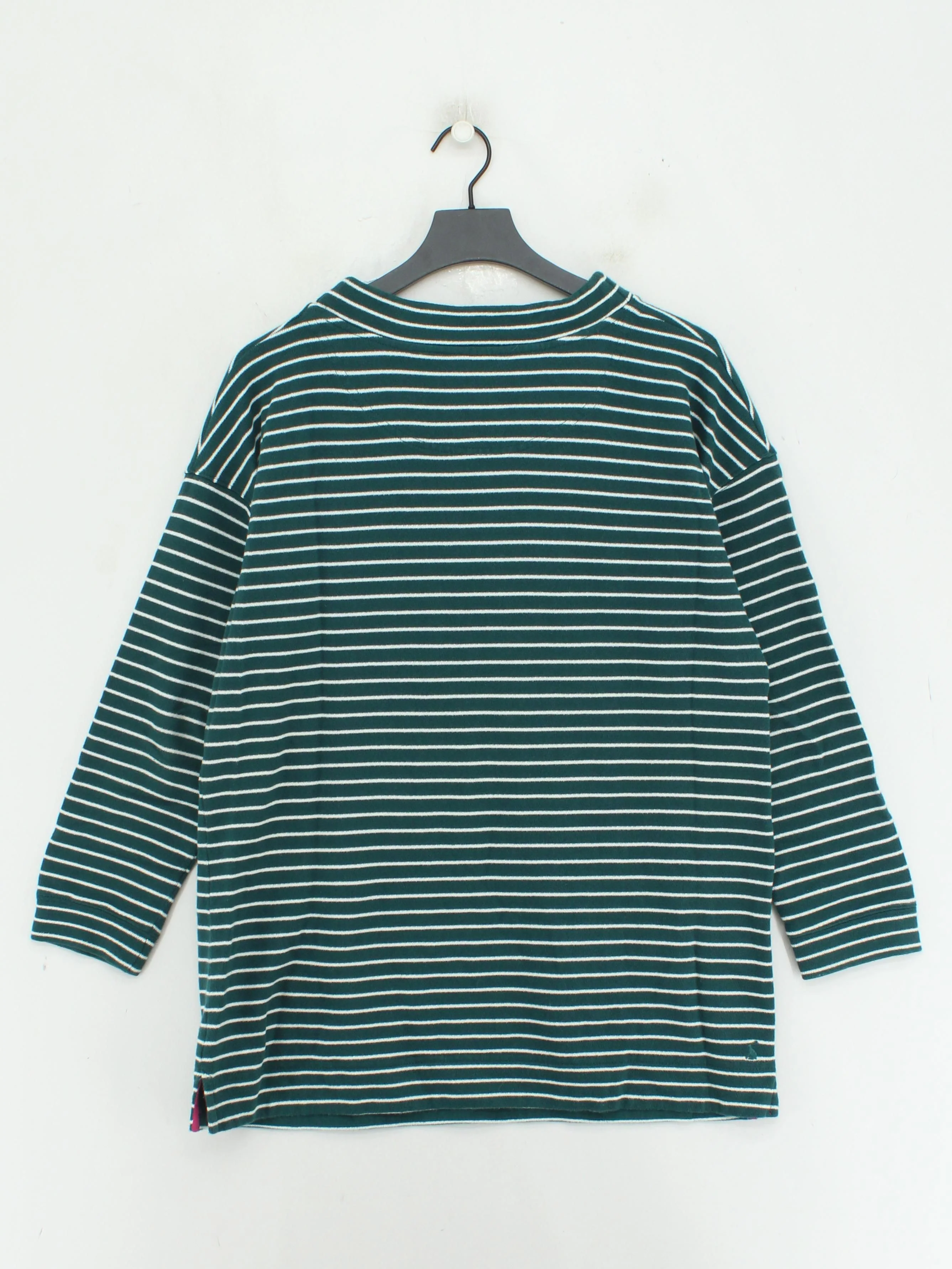 Joules Women's Jumper UK 14 Green Striped 100% Cotton Mock Neck Pullover - Image 2