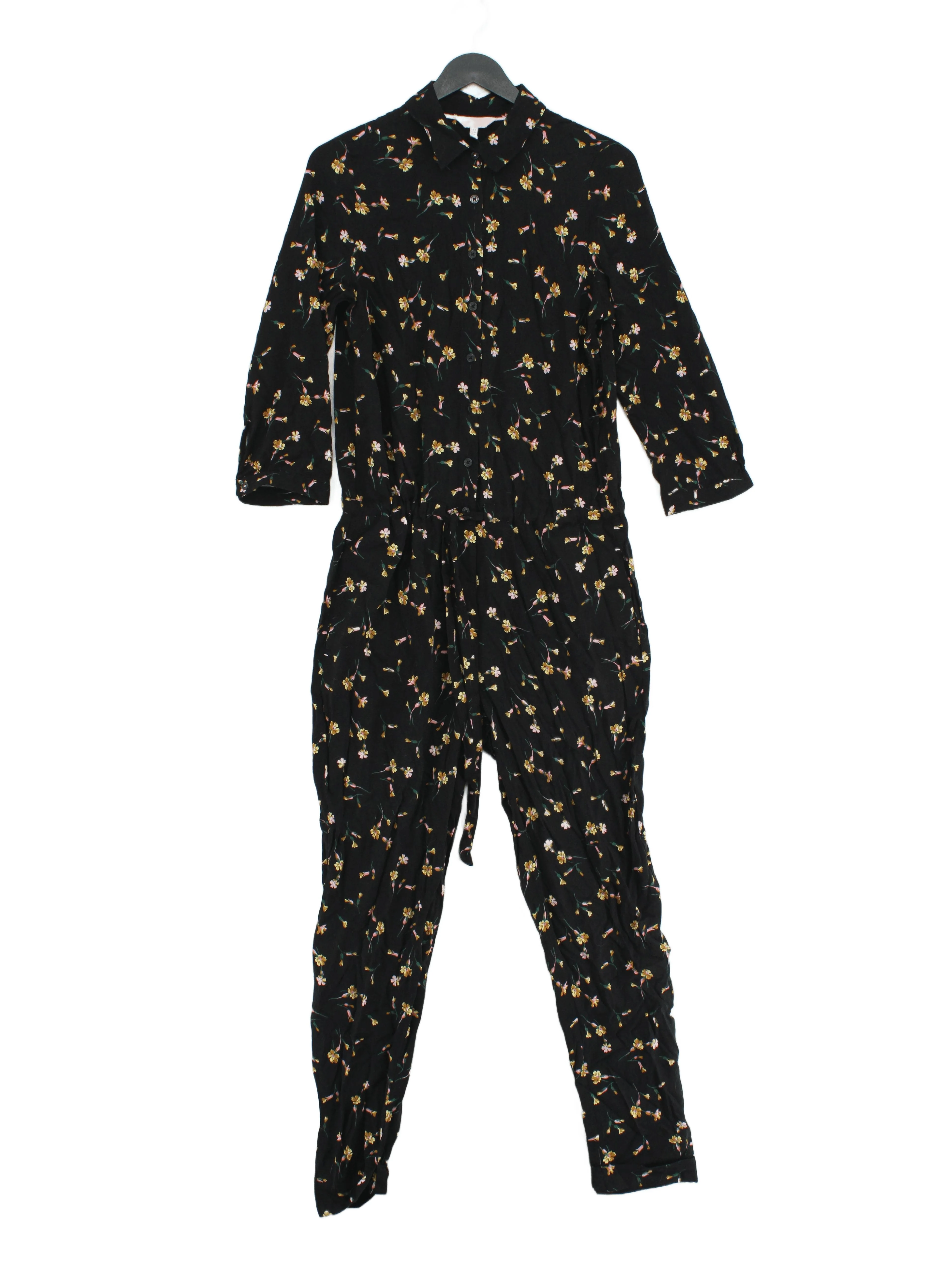 Joules Women's Jumpsuit UK 8 Black Floral 100% Viscose Straight Jumpsuit