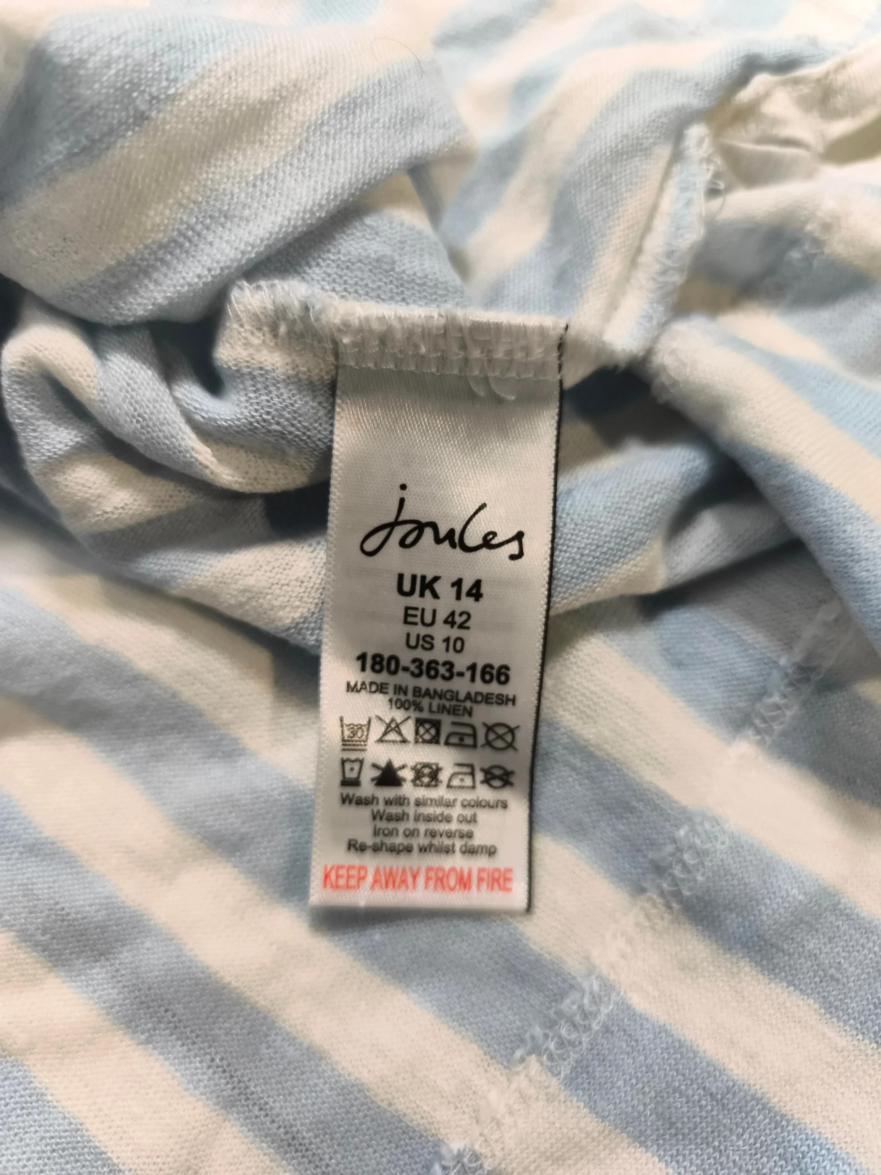 Joules Women's Polo UK 14 Blue Striped 100% Cotton Short Sleeve Collared Basic - Image 6