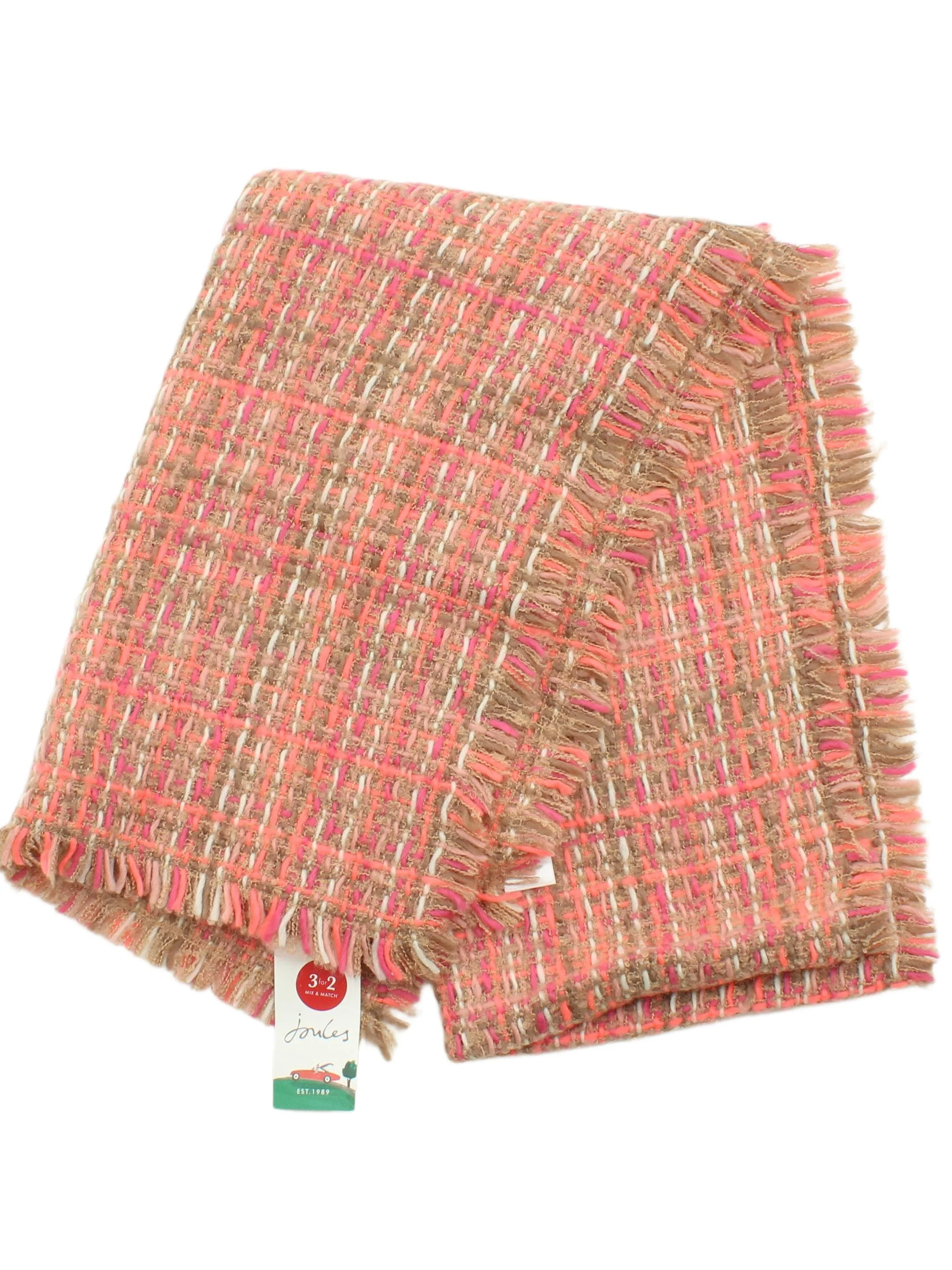 Joules Women's Scarf Multi Checkered 100% Polyester Rectangle Scarf