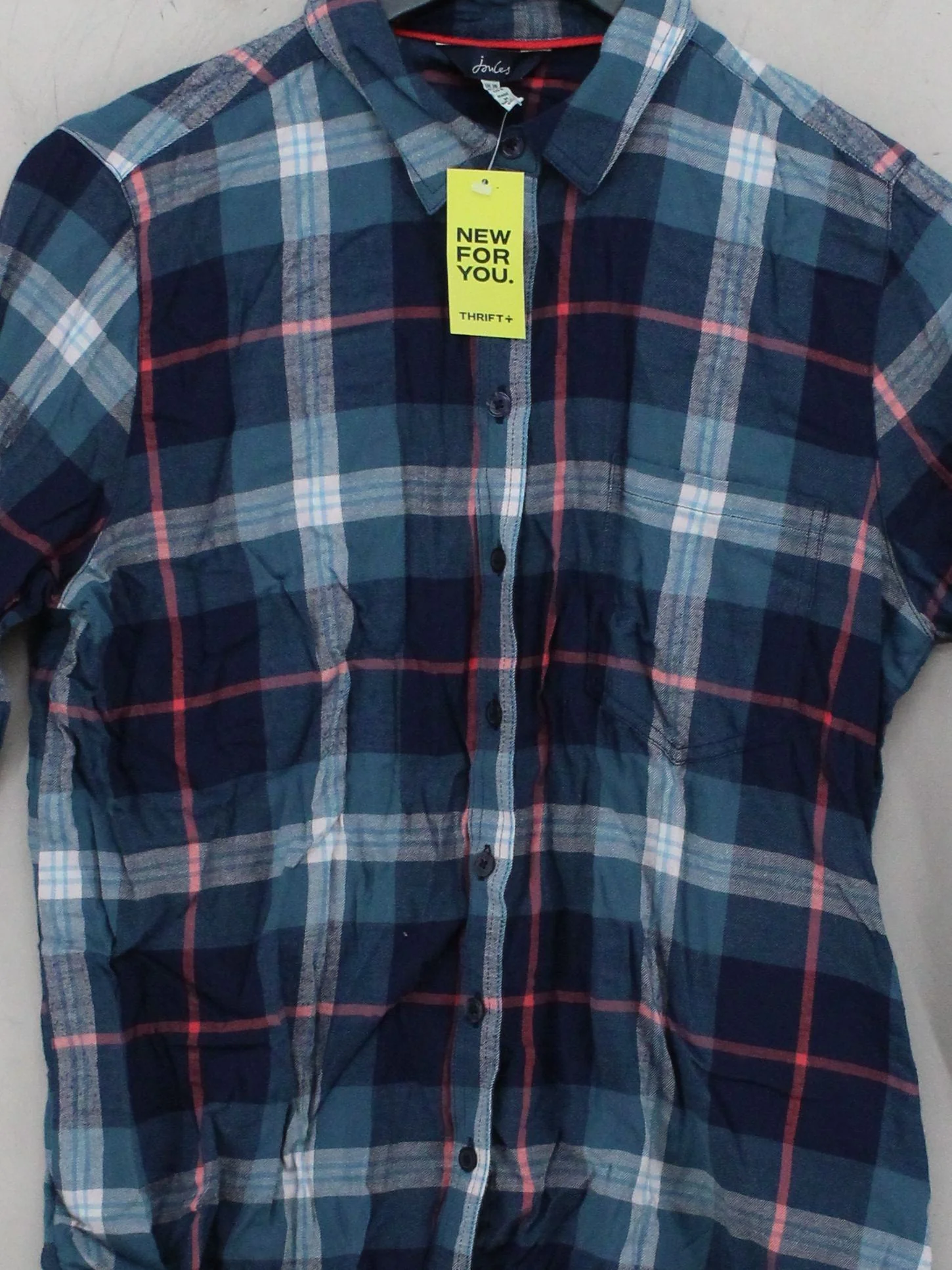 Joules Women's Shirt UK 10 Blue Checkered 100% Cotton Long Sleeve Collared Basic - Image 3