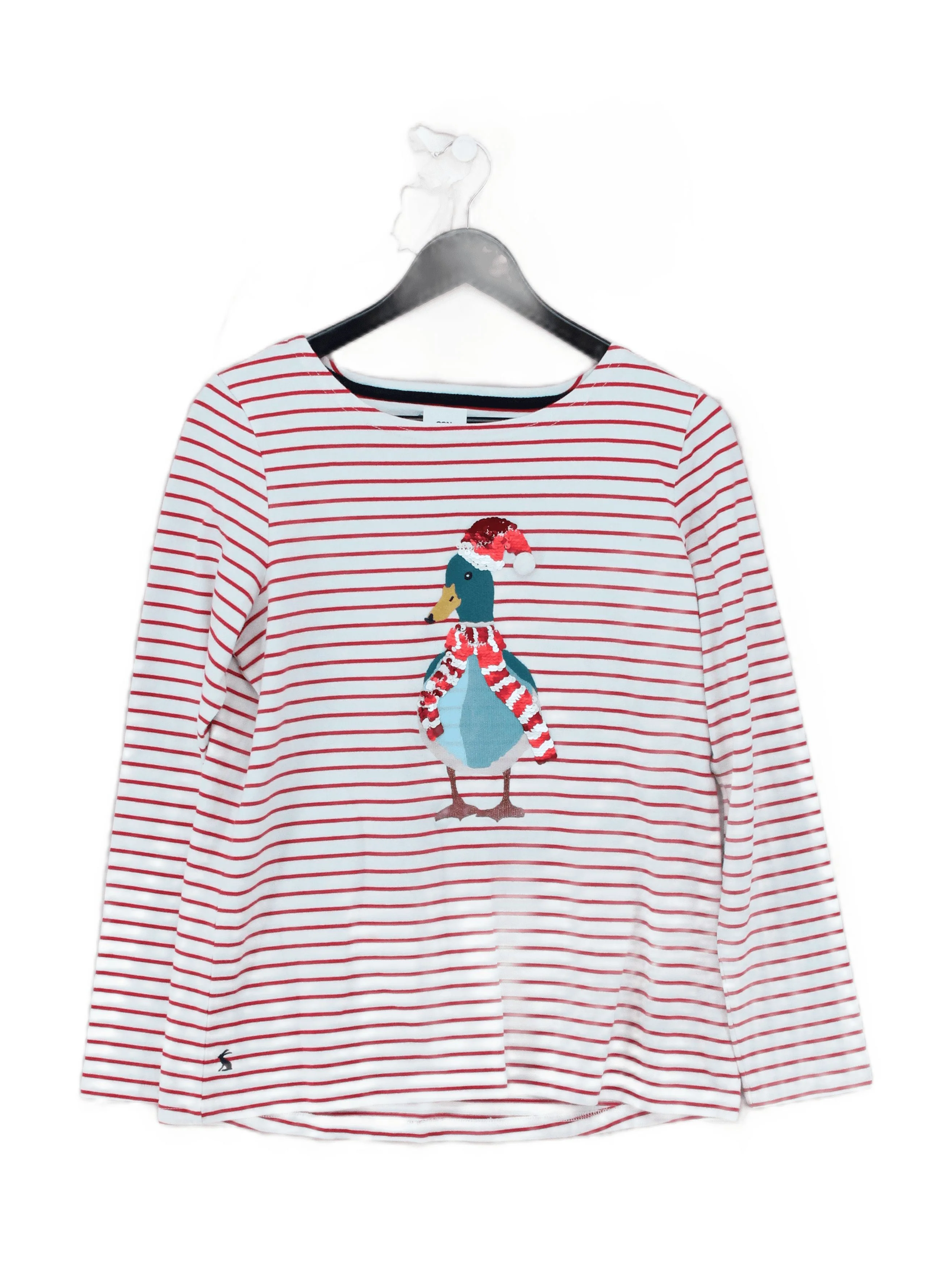 Joules Women's T-Shirt S White Striped 100% Cotton Short Sleeve Round Neck Basic