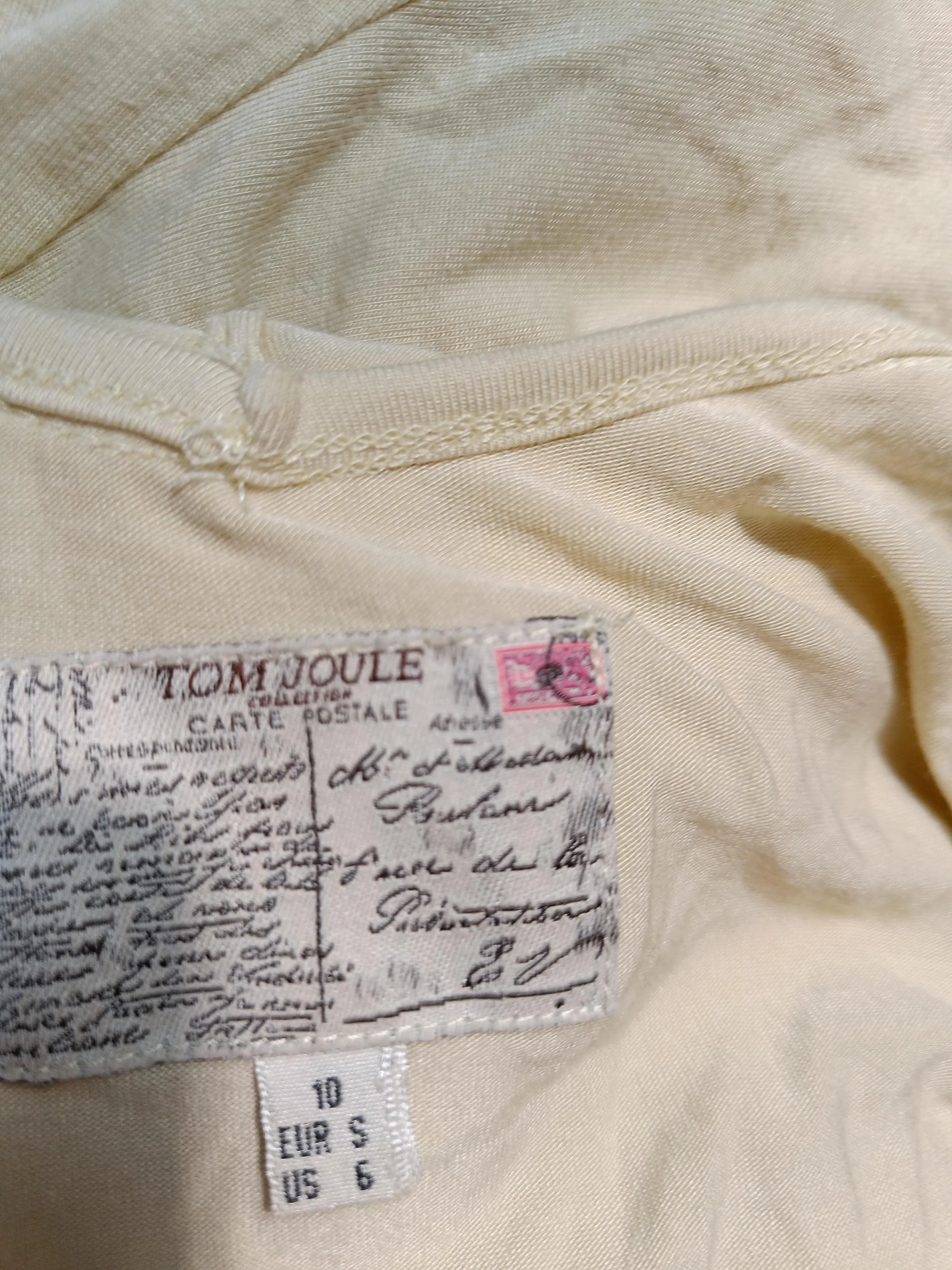 Joules Women's T-Shirt UK 10 Cream 100% Cotton Sleeveless V-Neck Basic - Image 5