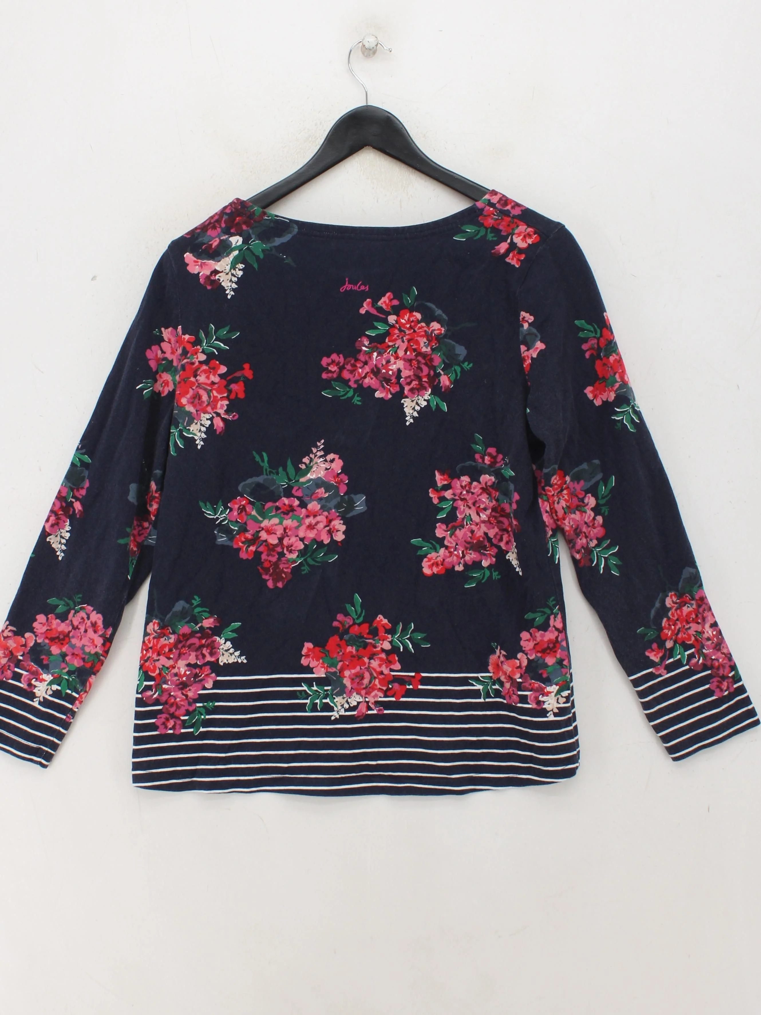 Joules Women's Top UK 14 Blue Floral 100% Cotton Long Sleeve Round Neck Basic - Image 2