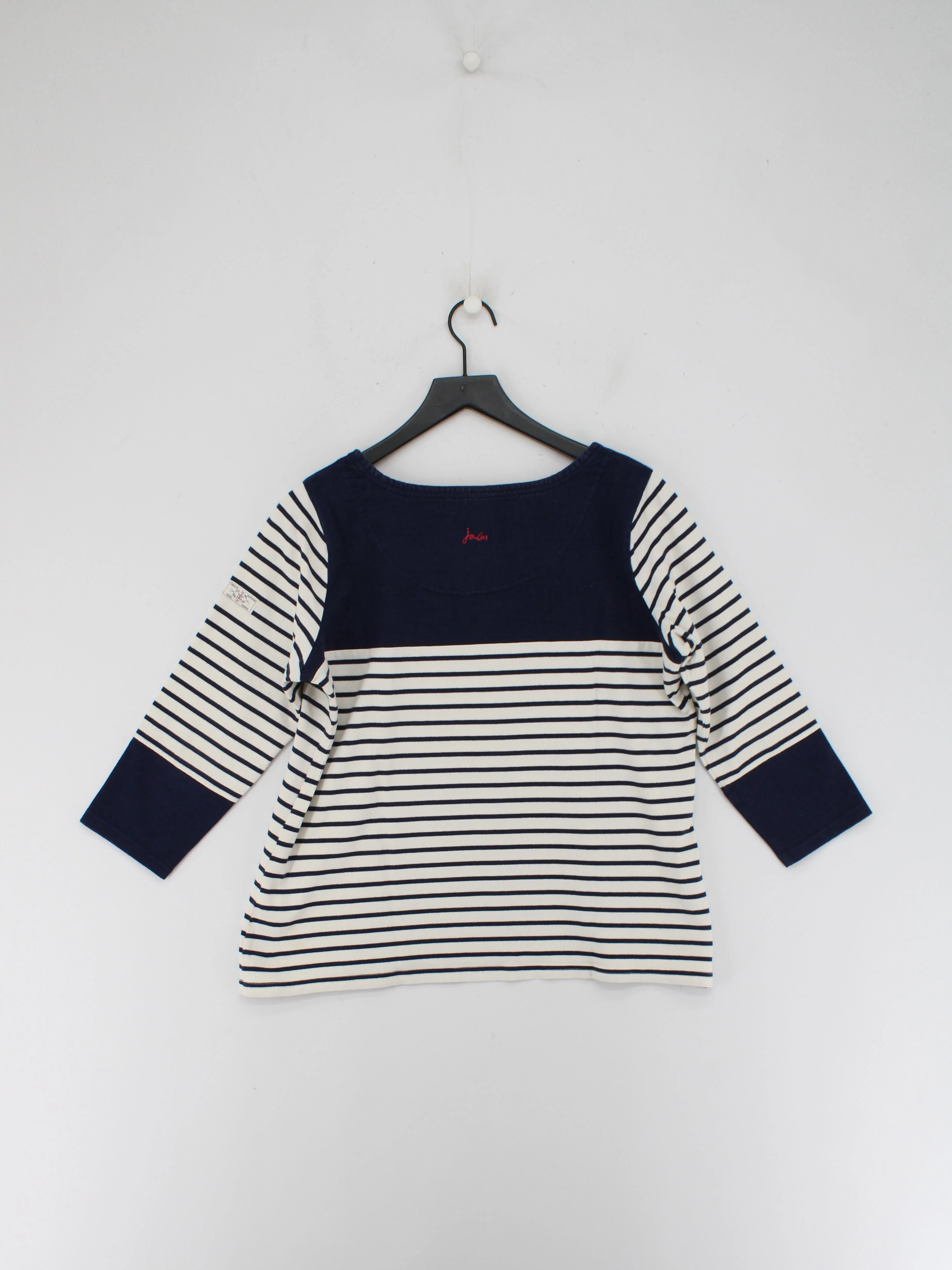 Joules Women's Top UK 16 Blue Striped 100% Cotton 3/4 Sleeve Round Neck Basic - Image 2