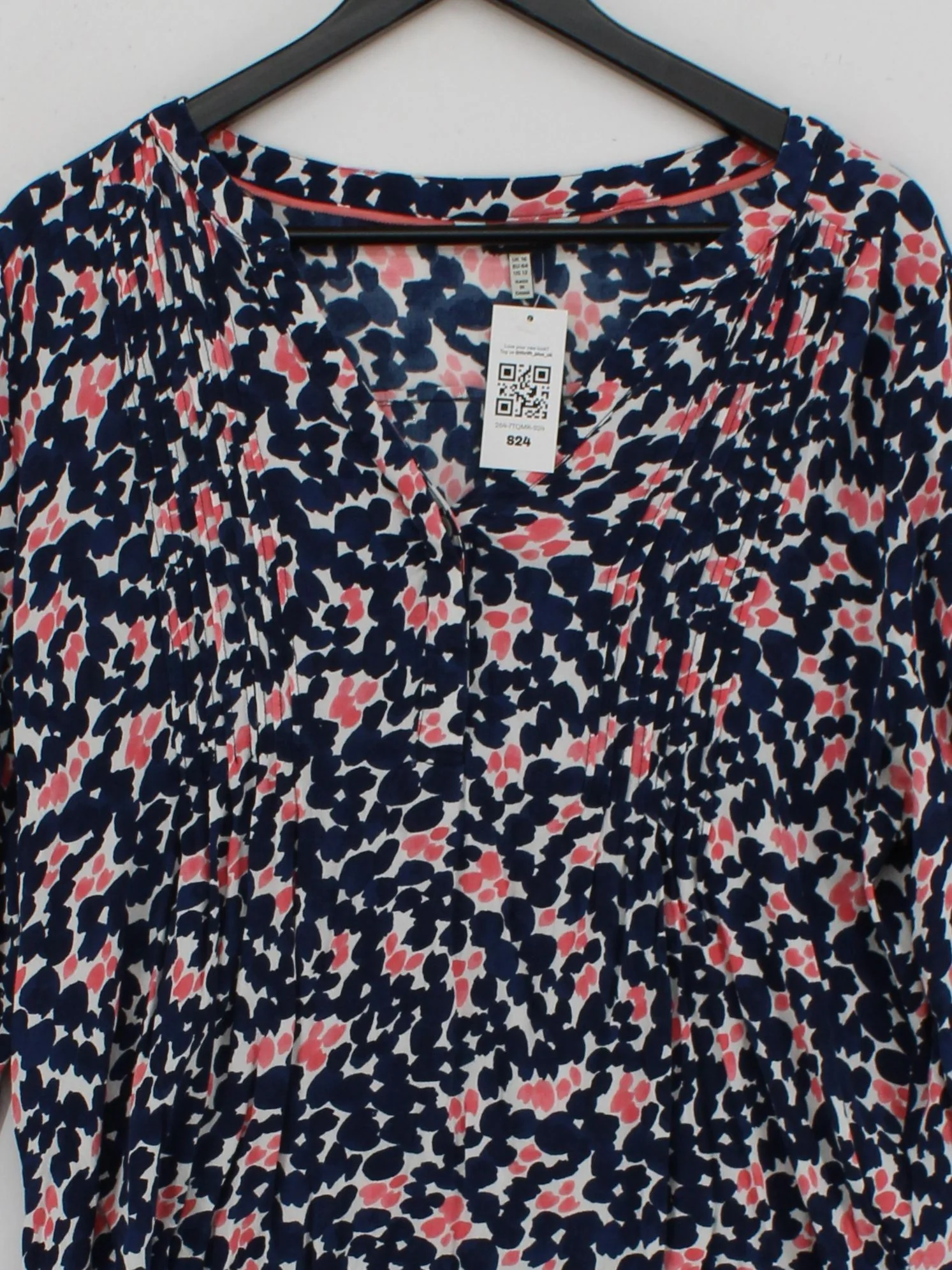 Joules Women's Top UK 16 Multi Floral 100% Viscose 3/4 Sleeve V-Neck Basic - Image 3