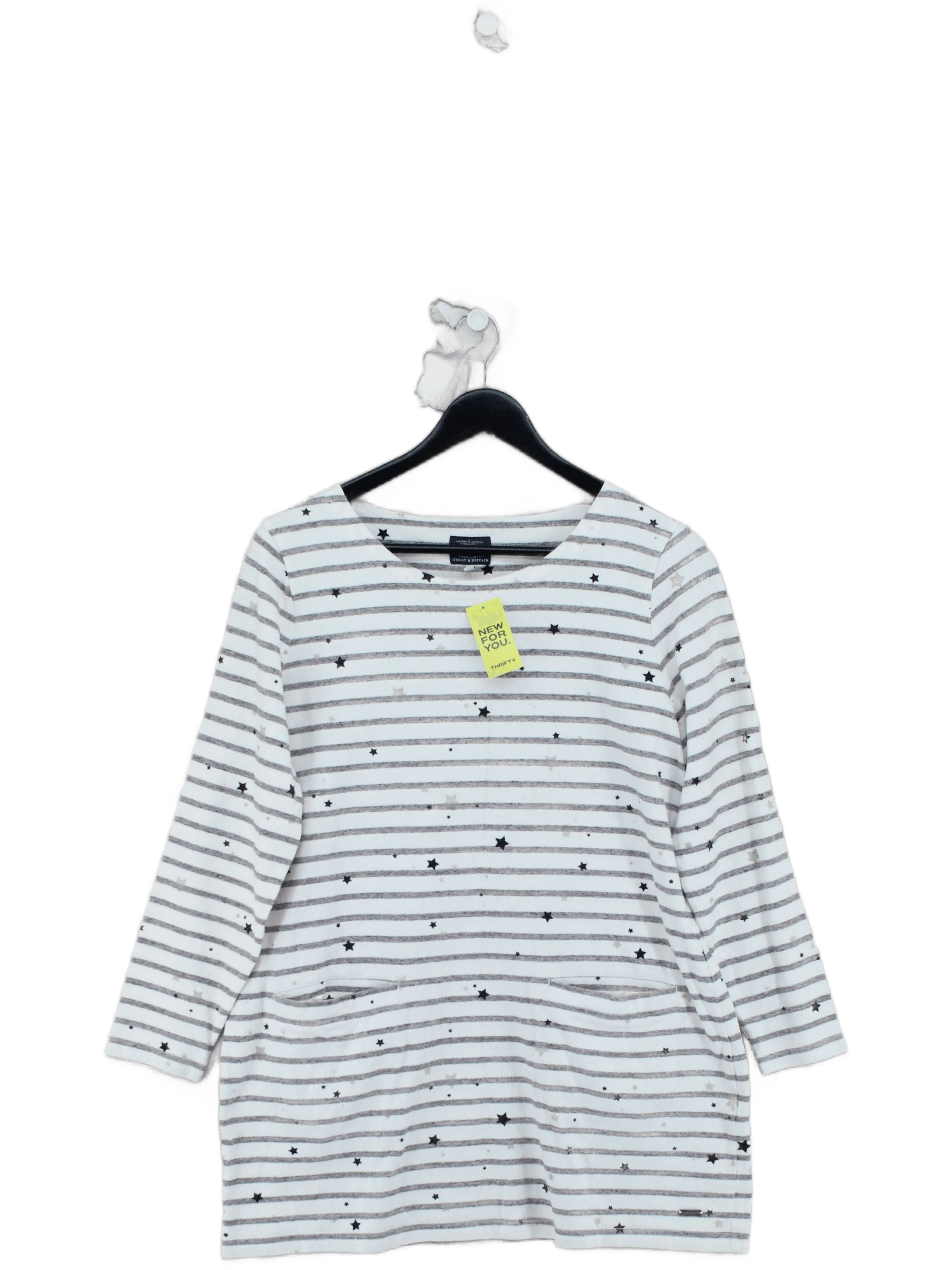 Joules Women's Top UK 16 White Striped 100% Cotton 3/4 Sleeve Round Neck Tunic
