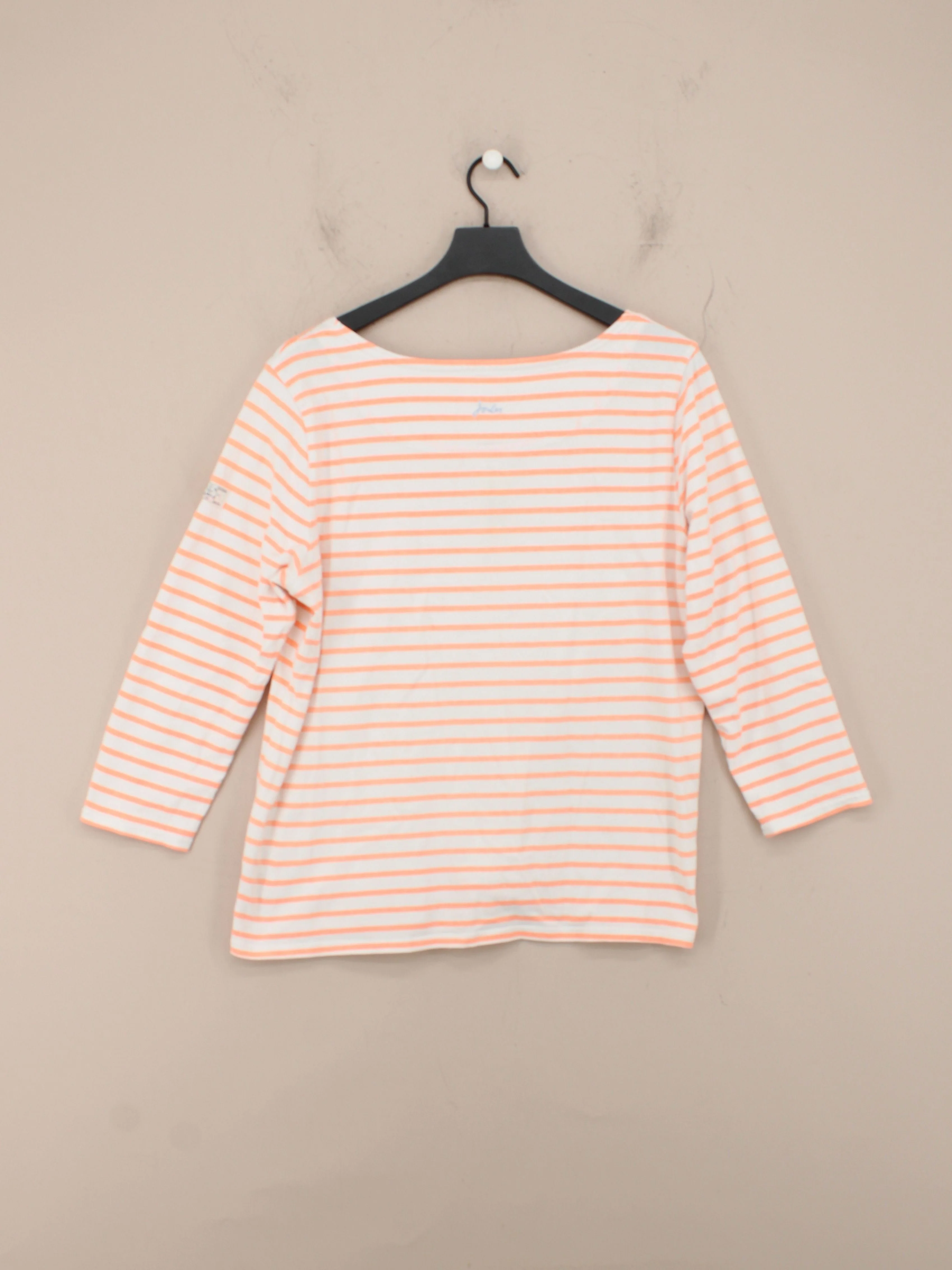 Joules Women's Top UK 18 White Striped 100% Cotton 3/4 Sleeve Round Neck Basic - Image 2