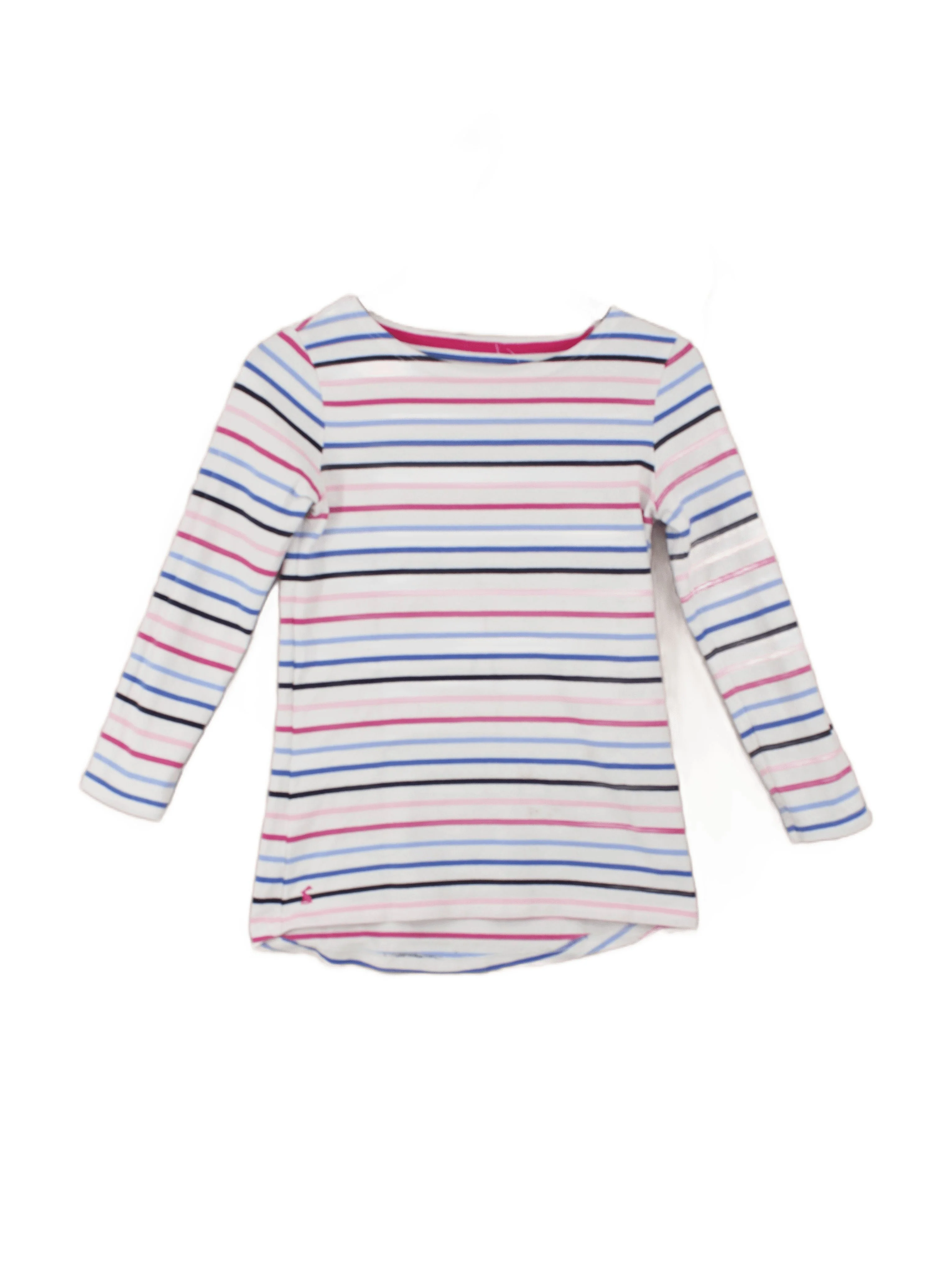 Joules Women's Top UK 8 White Striped 100% Cotton 3/4 Sleeve Round Neck Basic