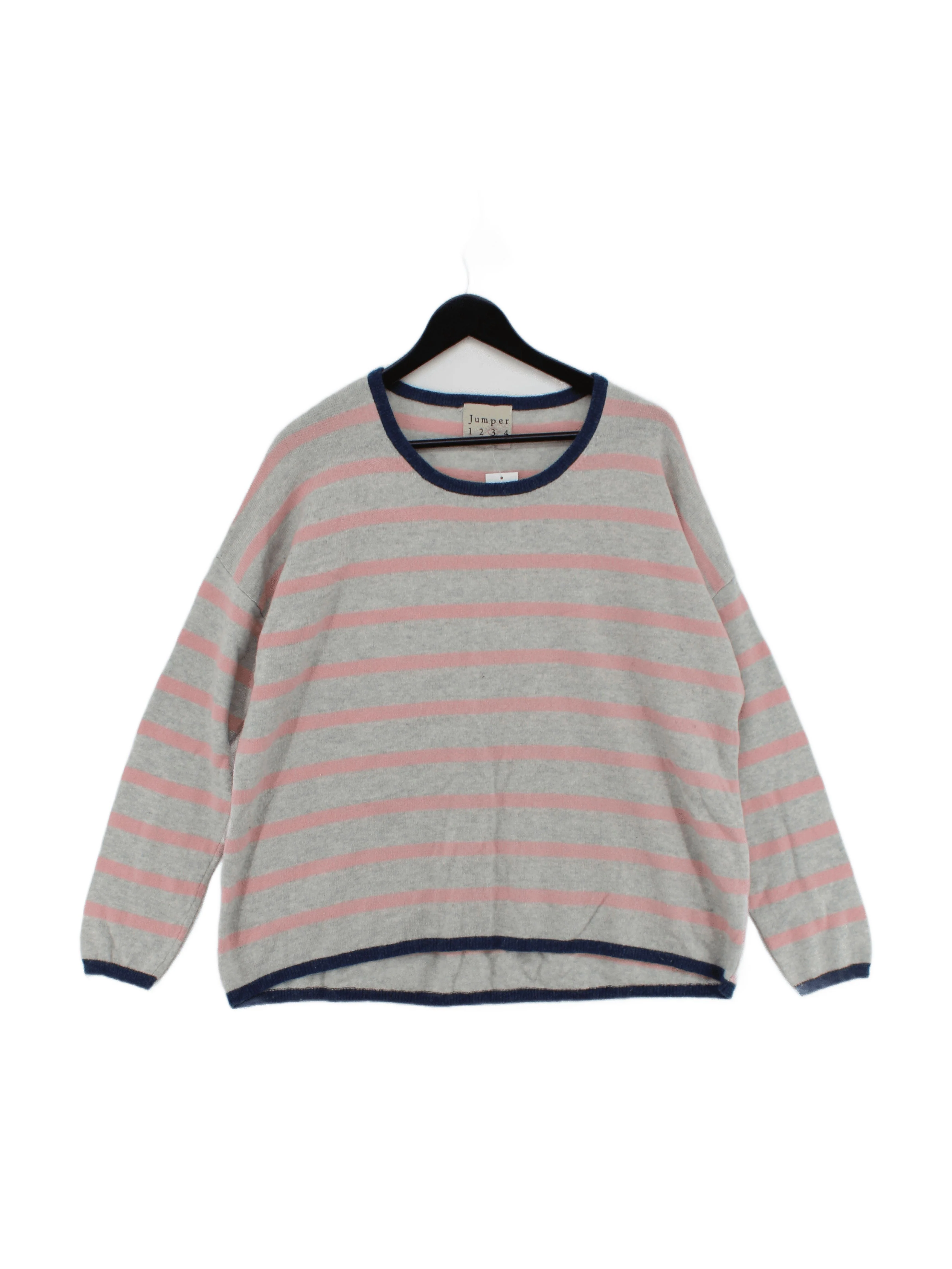 Jumper Women's Jumper UK 12 Grey Striped 100% Cashmere Round Neck Pullover