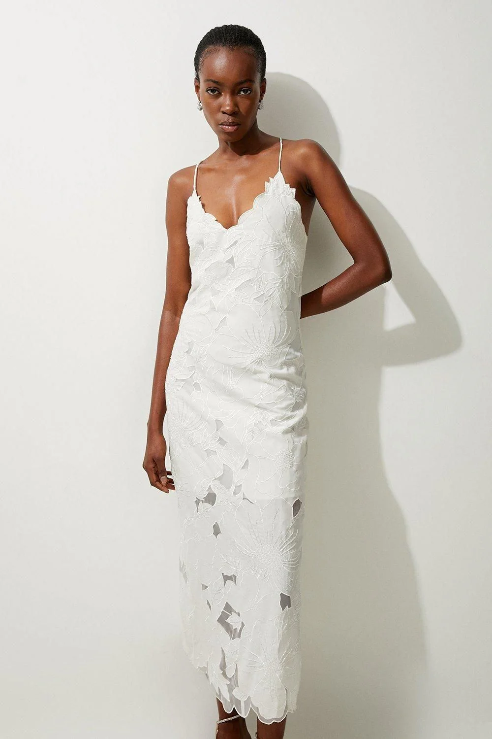 Karen Millen Bodycon Midi Dress UK12 in White RRP £349