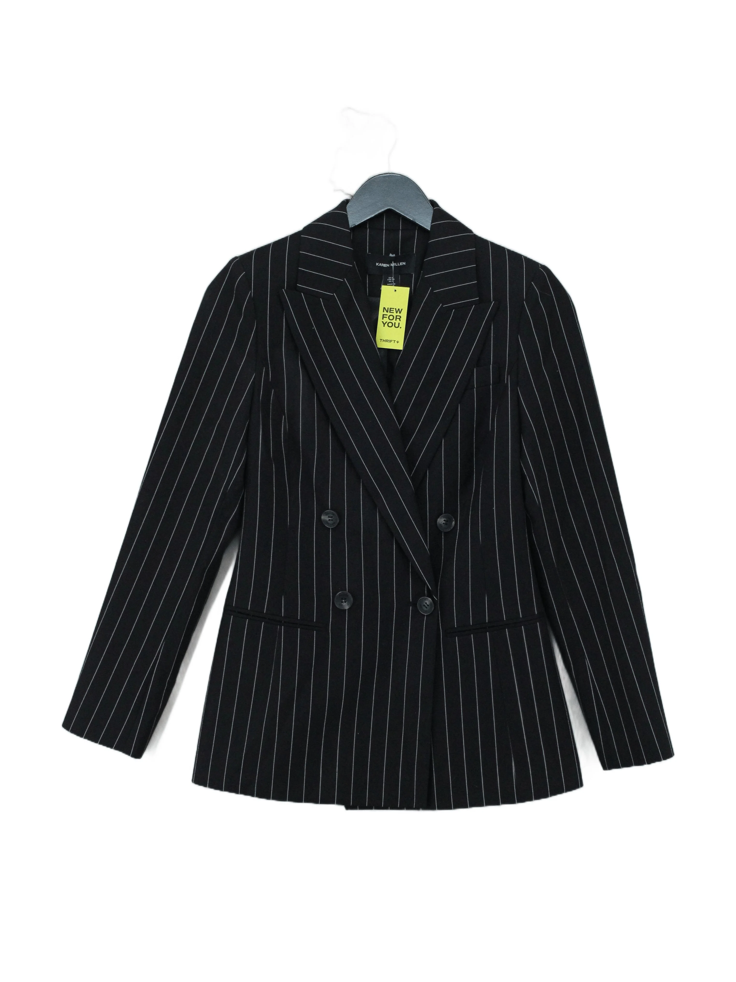 Karen Millen Women's Blazer UK 6 Black Striped Polyester with Viscose Overcoat