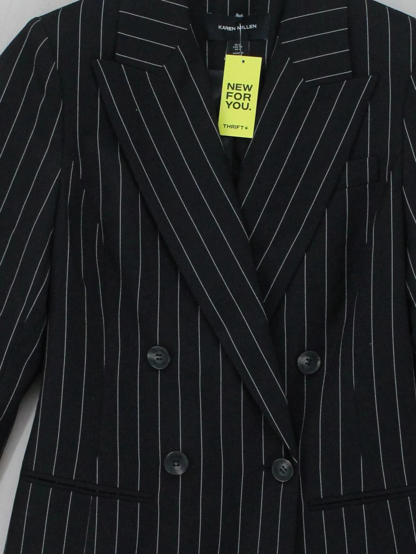 Karen Millen Women's Blazer UK 6 Black Striped Polyester with Viscose Overcoat - Image 3