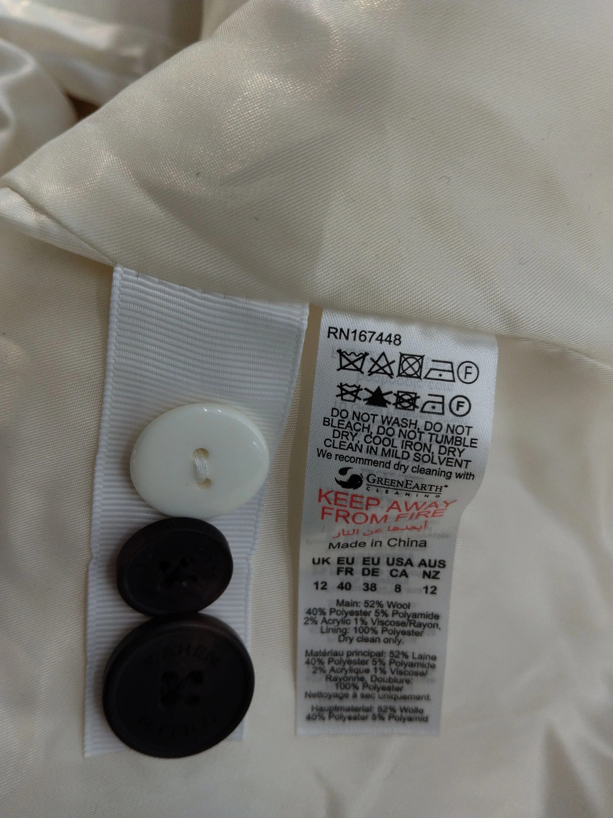 Karen Millen Women's Coat UK 12 Cream Wool New with tags - Image 6