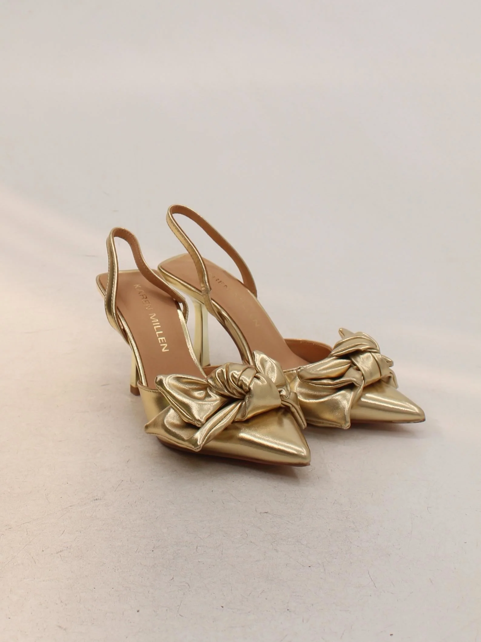 Karen Millen Women's Heels UK 3 Gold 100% Faux Leather Court - Image 4