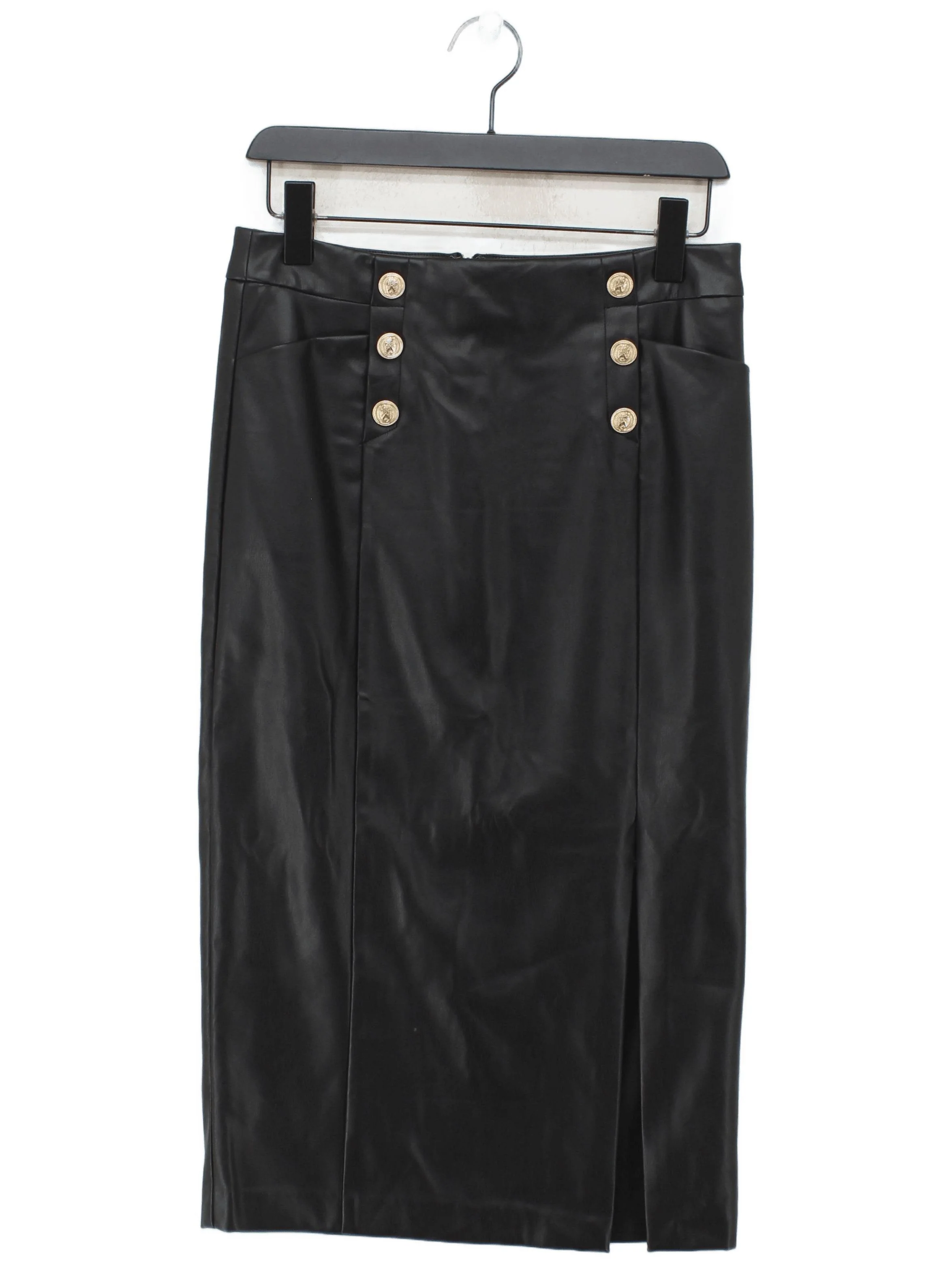 Karen Millen Women's Midi Skirt UK 12 Black Faux Leather