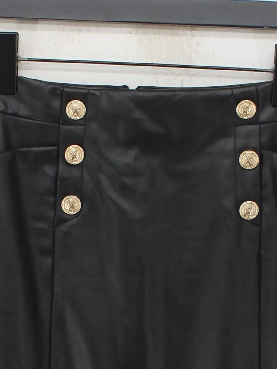 Karen Millen Women's Midi Skirt UK 12 Black Faux Leather - Image 3