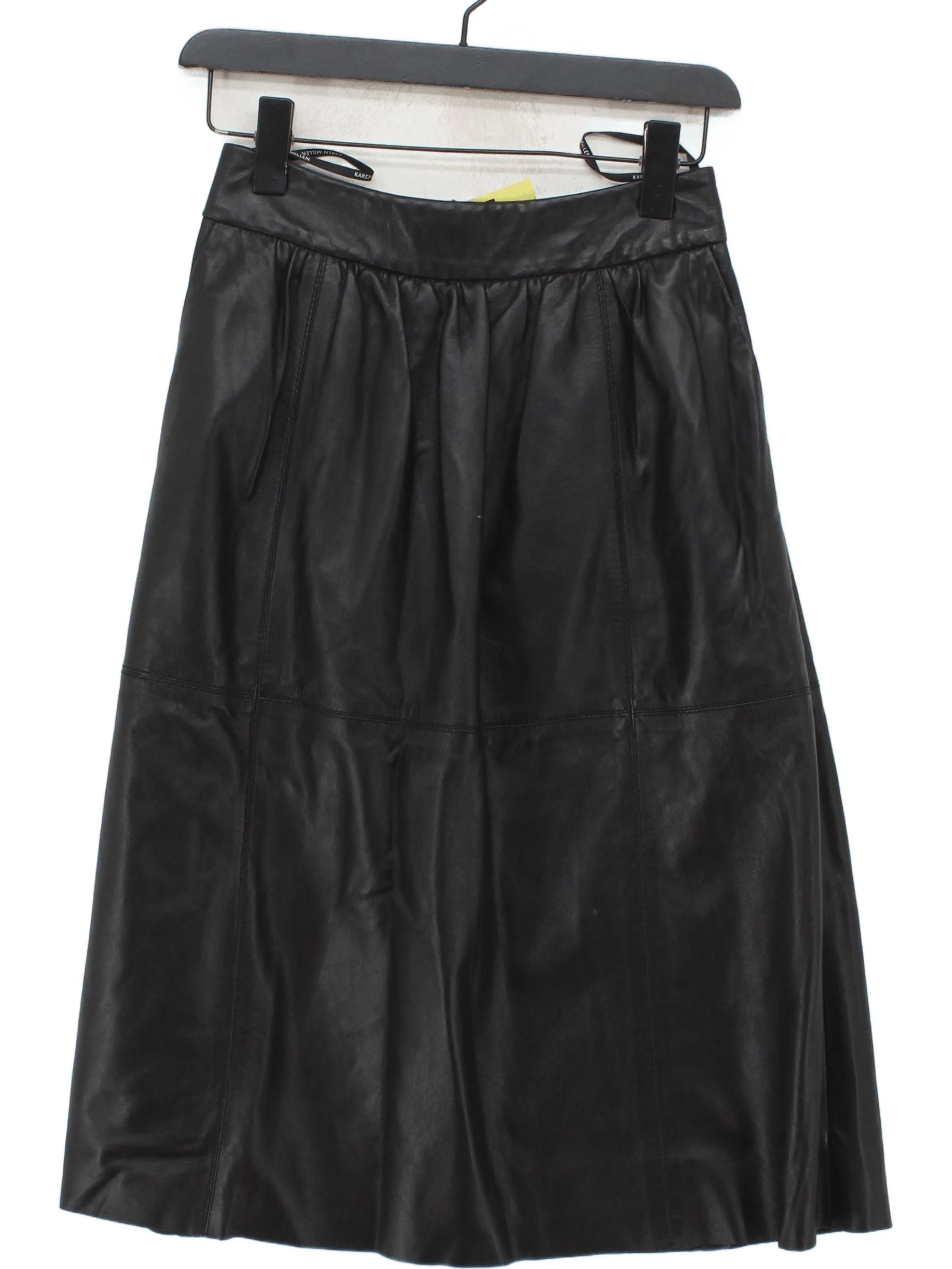 Karen Millen Women's Midi Skirt UK 8 Black Leather with Acetate Midi A-Line