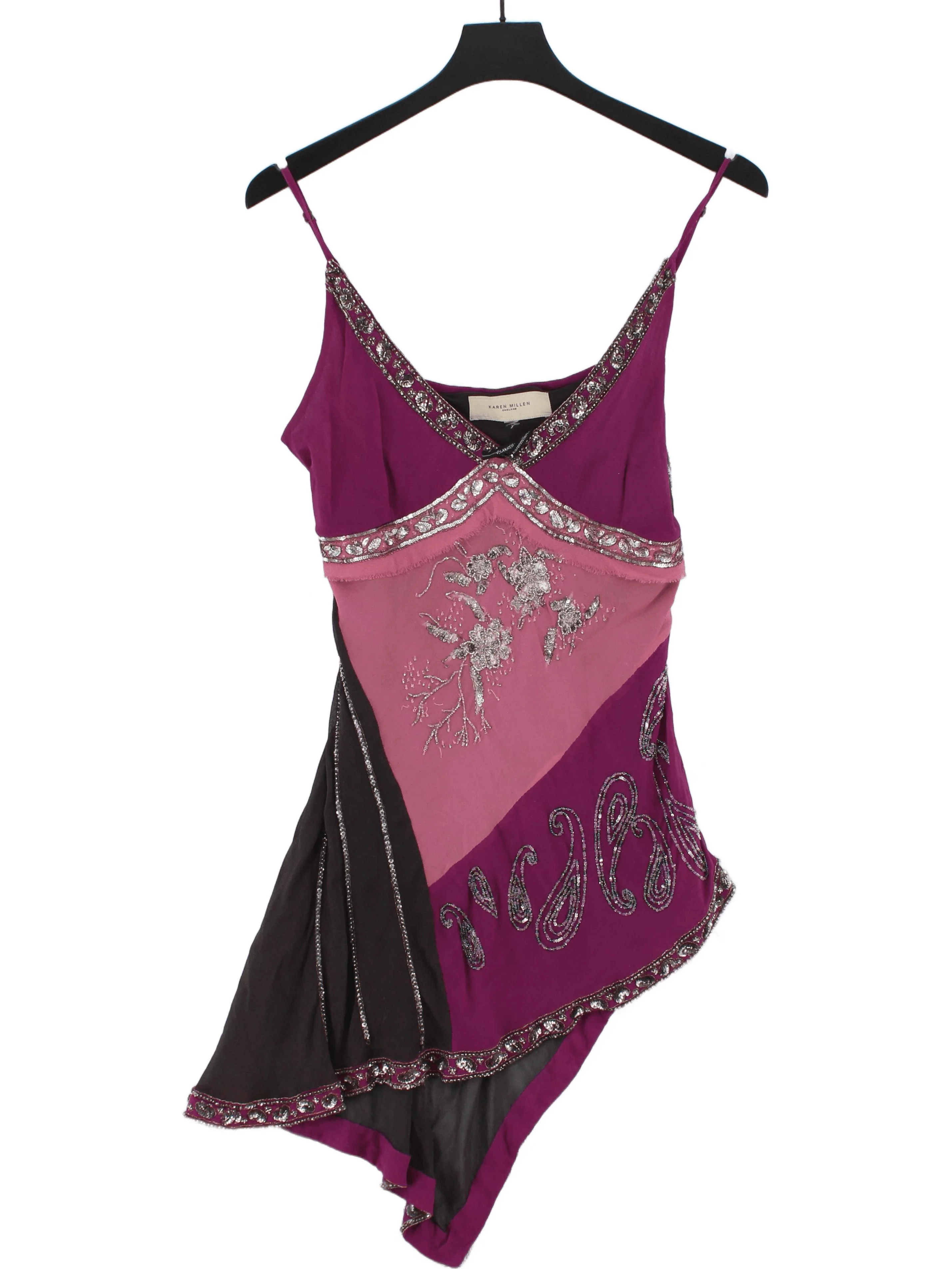 Karen Millen Women's Top S Multi Silk with Polyester Sleeveless V-Neck Basic