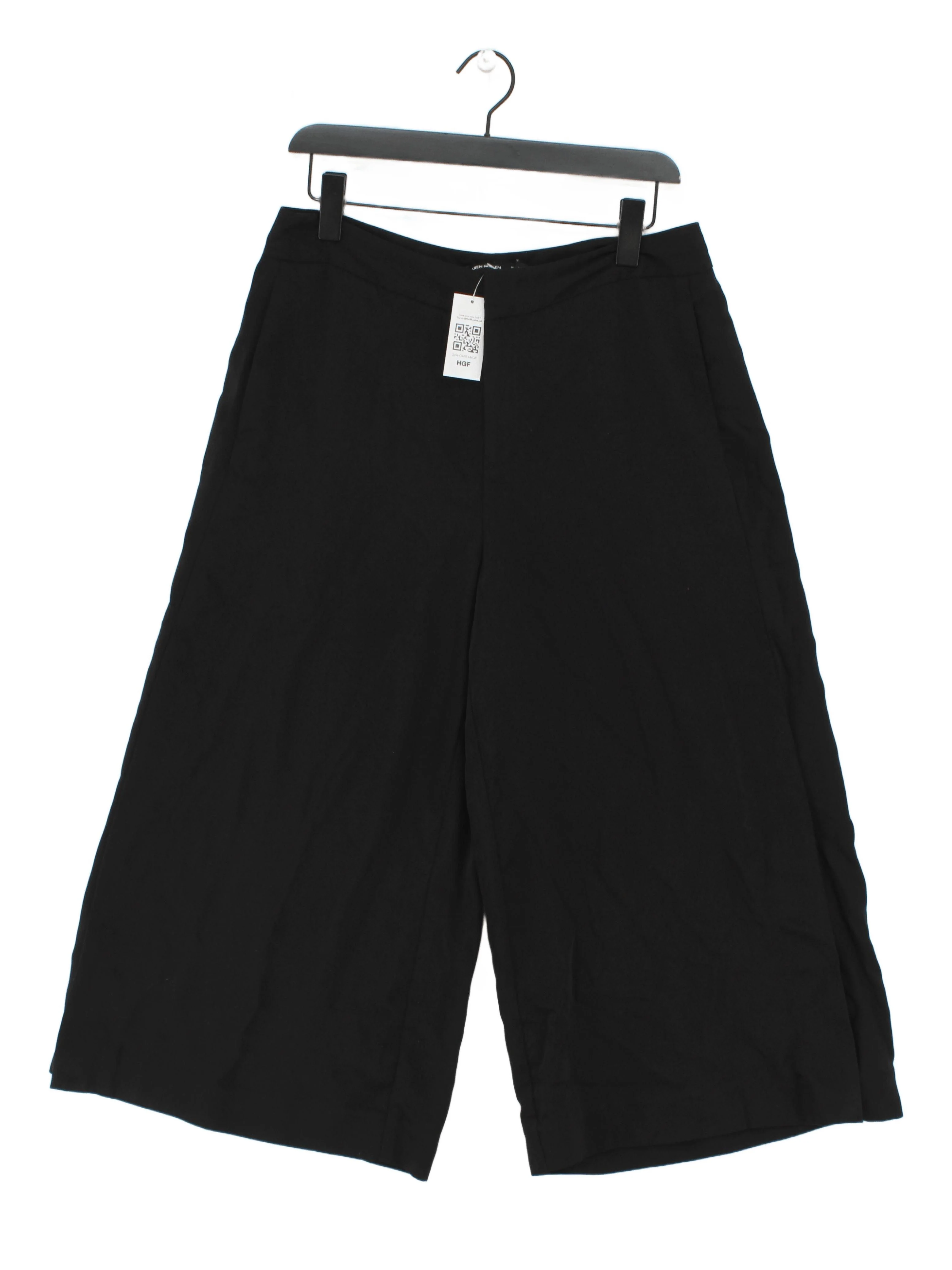 Karen Millen Women's Trousers UK 14 Black 100% Polyester Wide-Leg Cropped