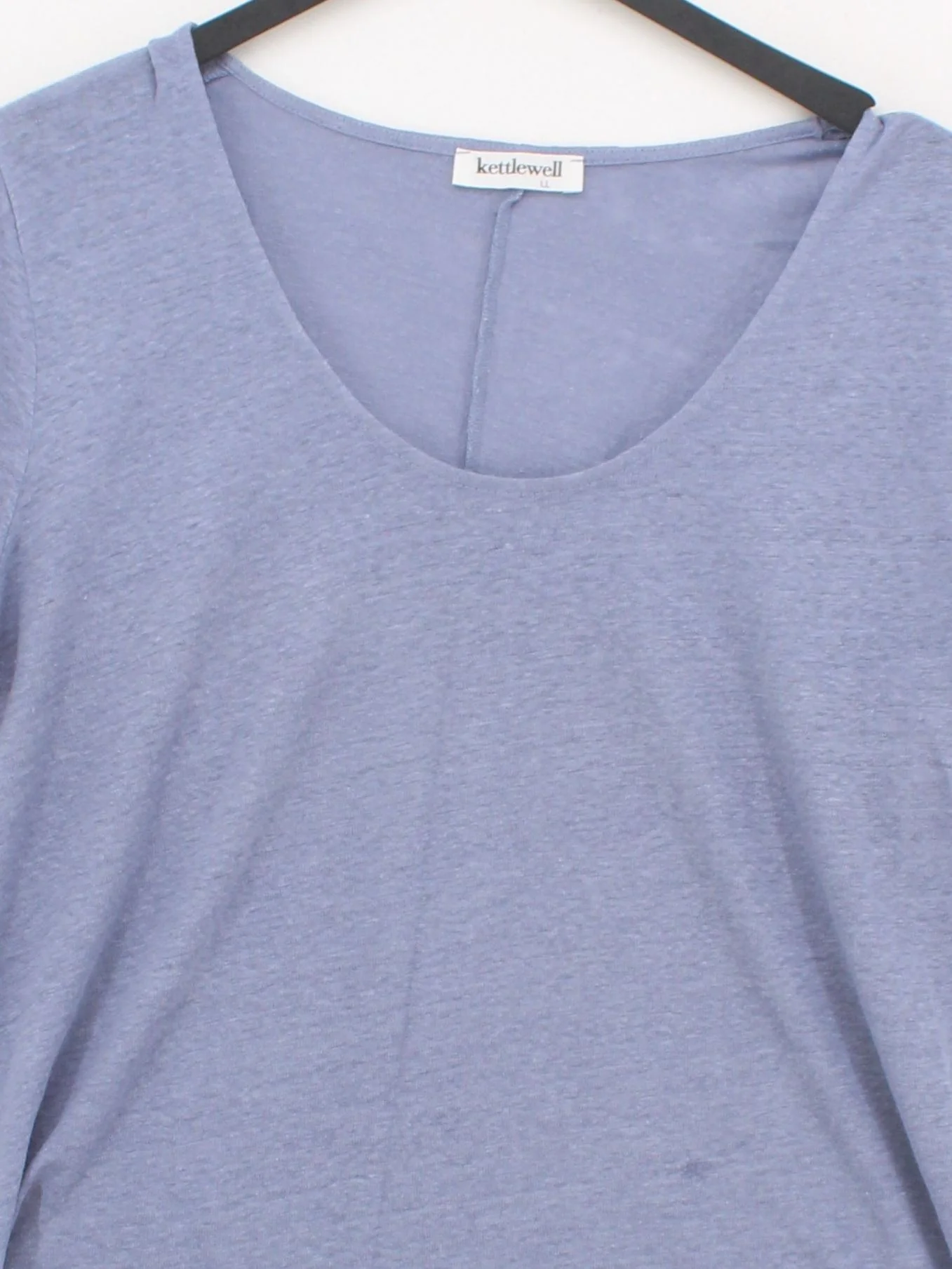 Kettlewell Women's T-Shirt L Blue 100% Linen Short Sleeve Round Neck Basic - Image 3