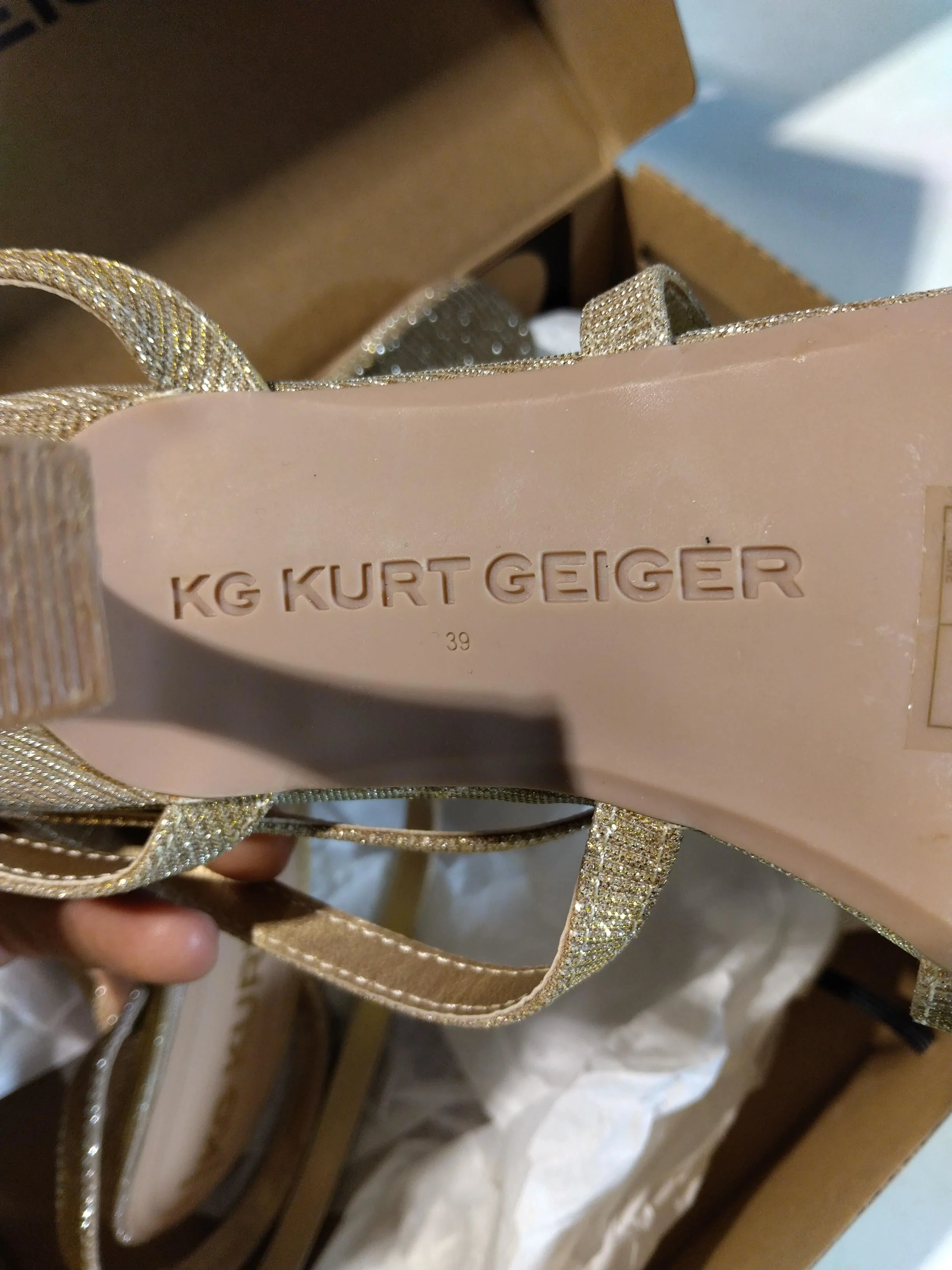 KG - Kurt Geiger Women's Heels UK 6 Gold 100% Other Strappy - Image 9
