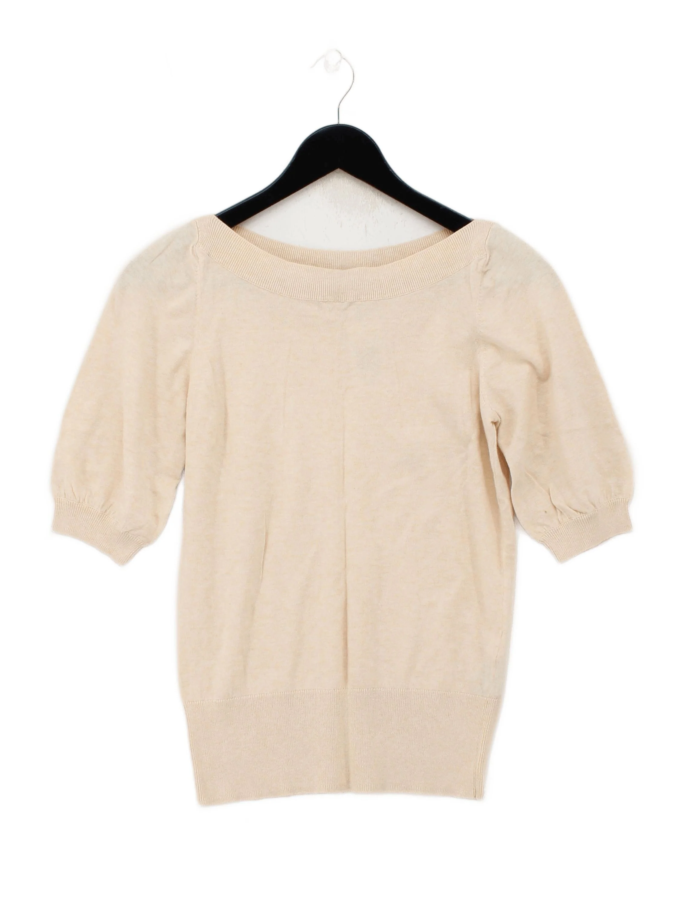 King Louie Women's Top S Cream Cotton with Silk 3/4 Sleeve Round Neck Basic
