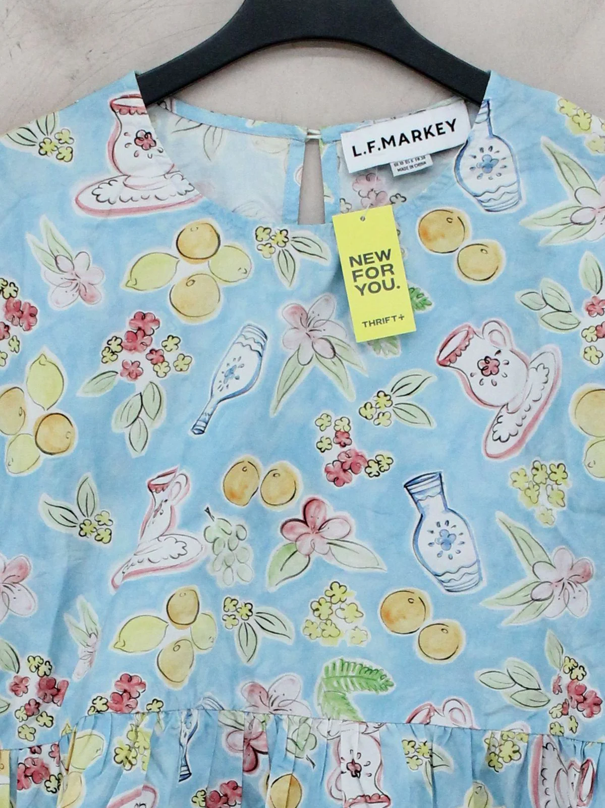 L.F. Markey Women's Top S Blue 100% Cotton 3/4 Sleeve Round Neck Basic - Image 3