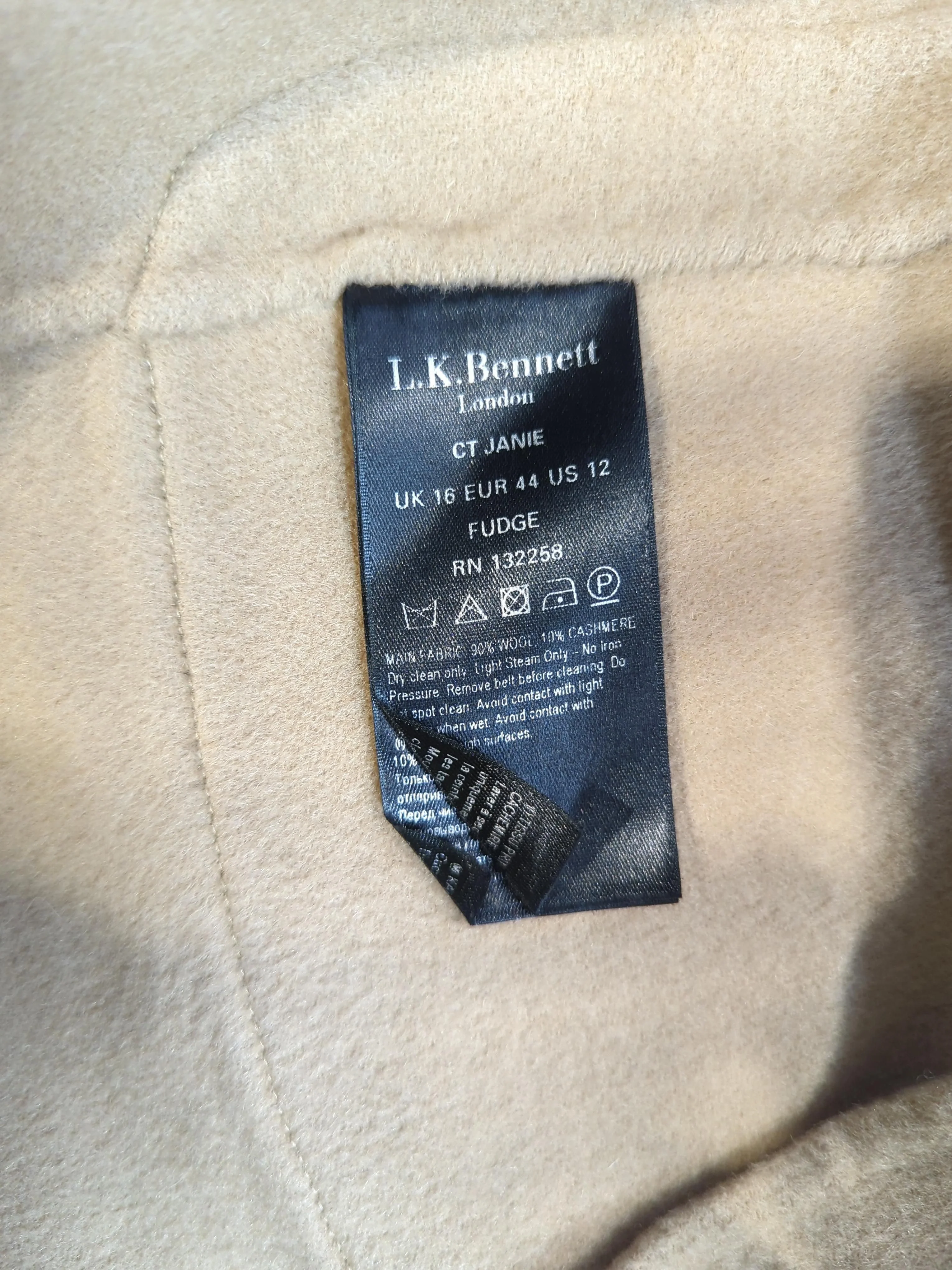 L.K. Bennett Women's Coat UK 16 Tan 100% Wool Overcoat - Image 6