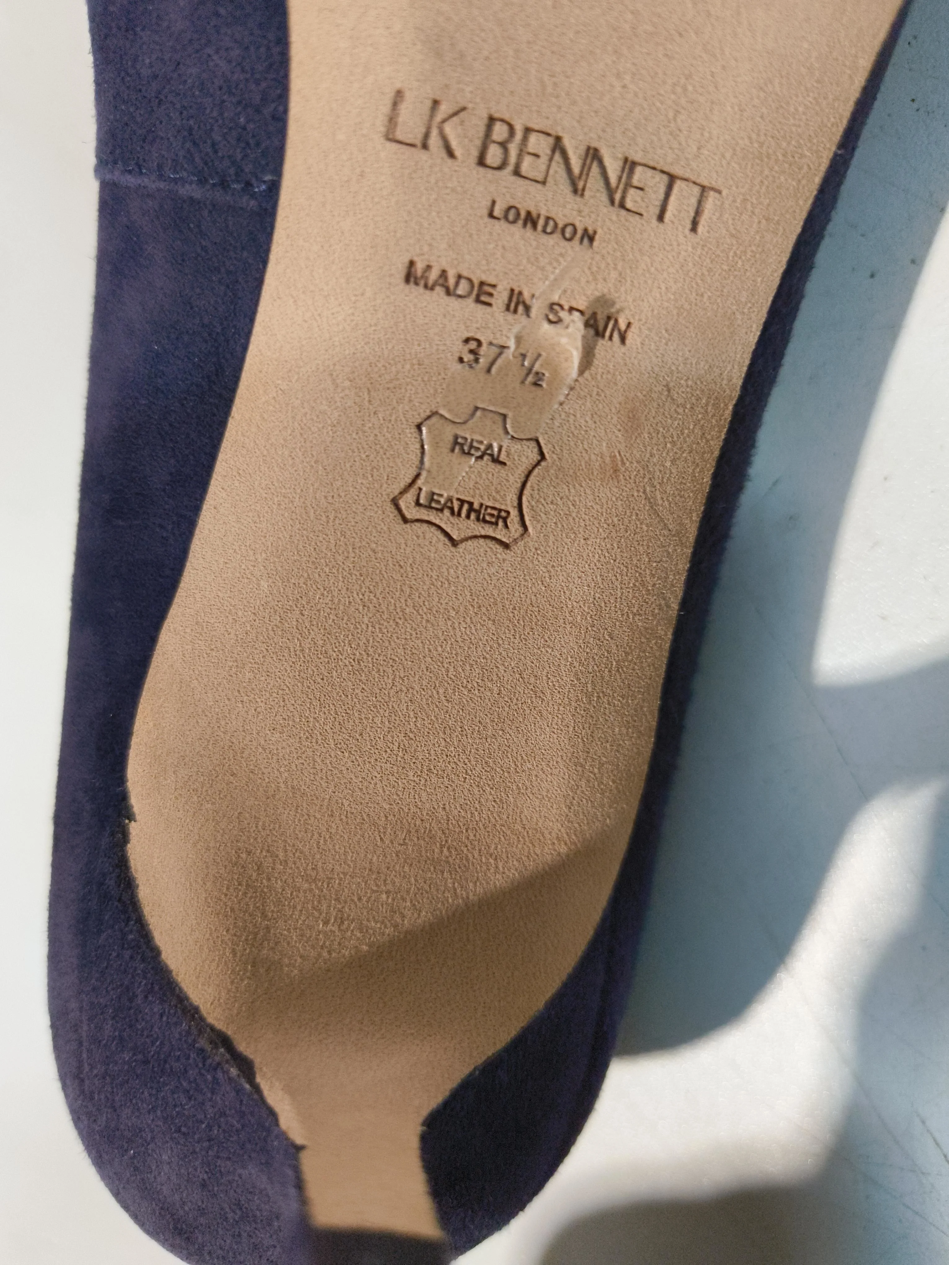 L.K. Bennett Women's Heels UK 4.5 Blue Suede with Leather Court - Image 9