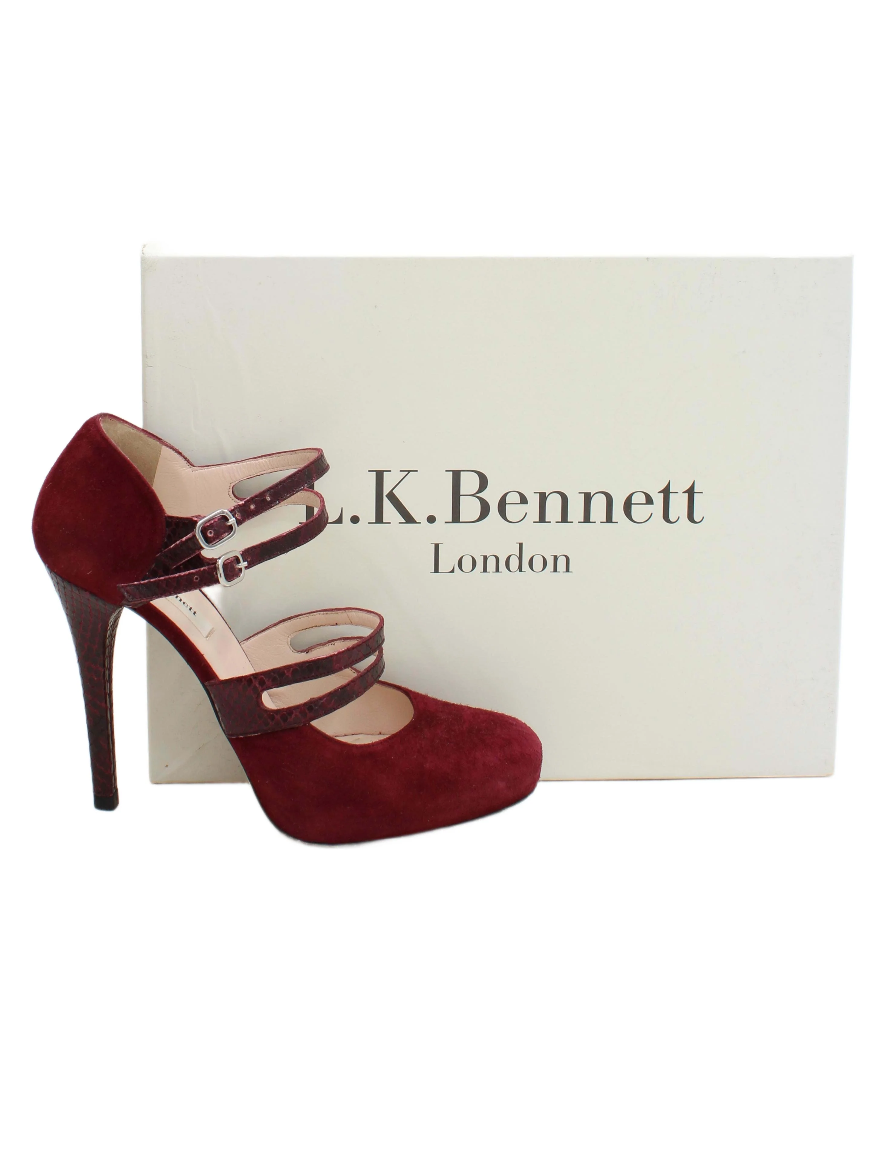 L.K. Bennett Women's Heels UK 5 Red Animal Print Suede with Leather Court
